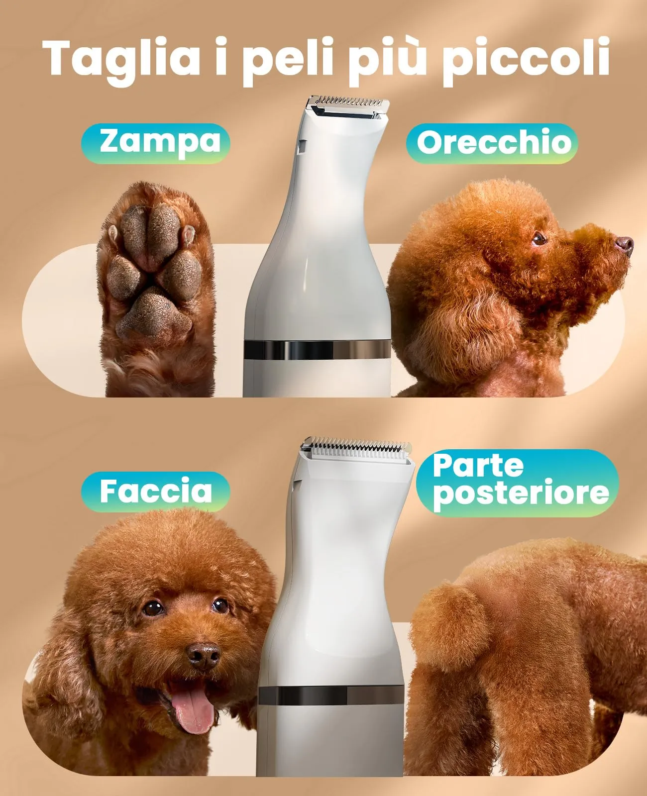 oneisall Tosatrice per cani Tosatrice a basso rumore Tosatrice per cani per gatti zampe, occhi, orecchie, viso, corpo (Bianco) - immagine 2