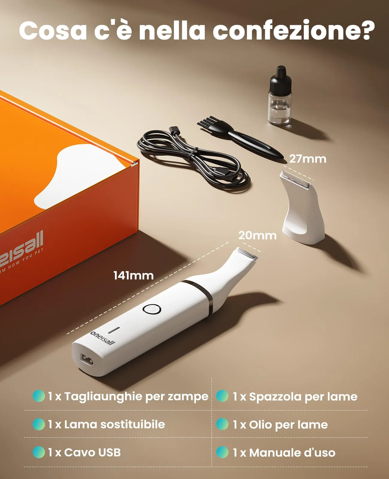 oneisall Tosatrice per cani Tosatrice a basso rumore Tosatrice per cani per gatti zampe, occhi, orecchie, viso, corpo (Bianco) - immagine 8