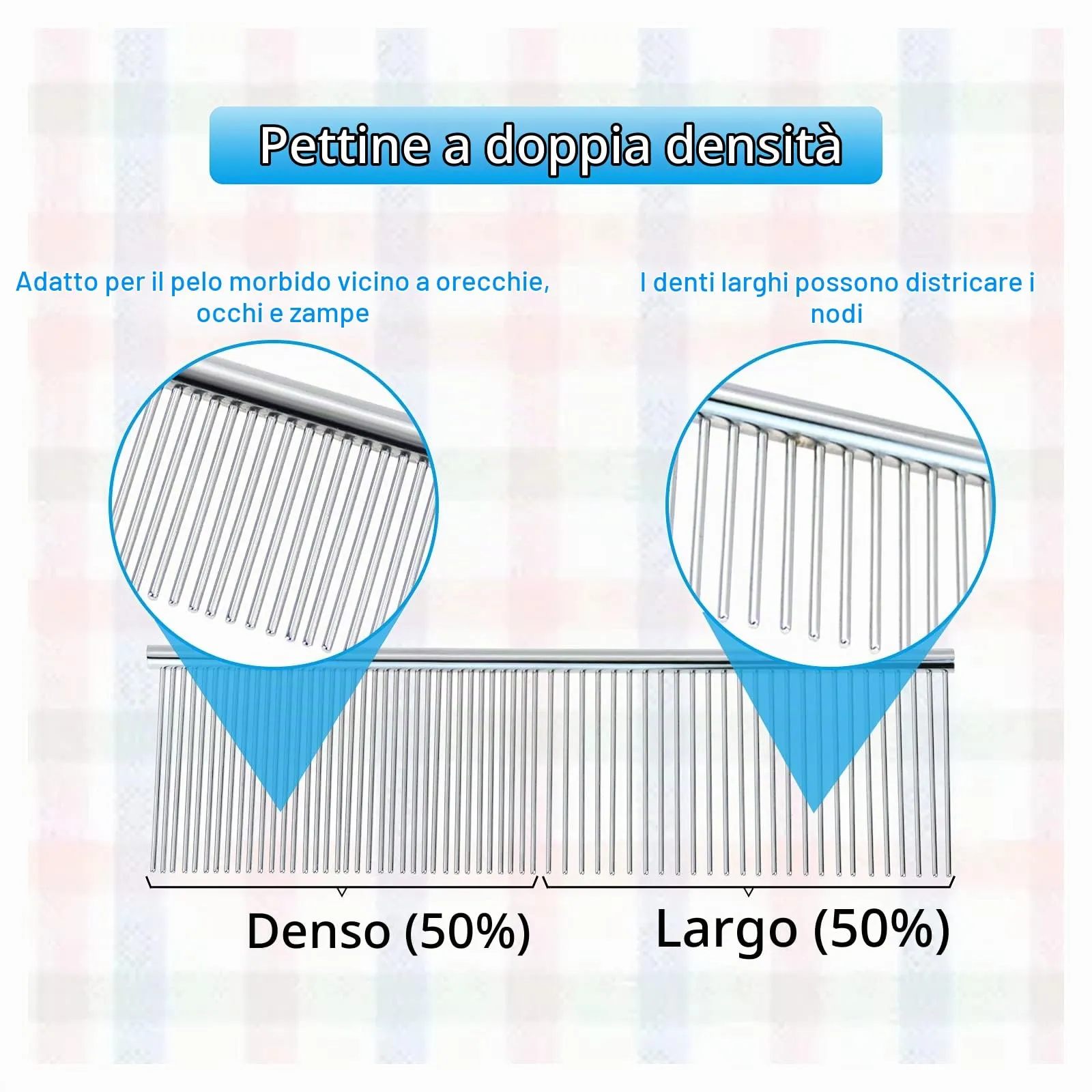 Andiker - Pettine per cani, in acciaio inox con denti arrotondati, in metallo, adatto anche per gatti grandi, medi e piccoli e animali con pelo lungo o corto (L) - immagine 2