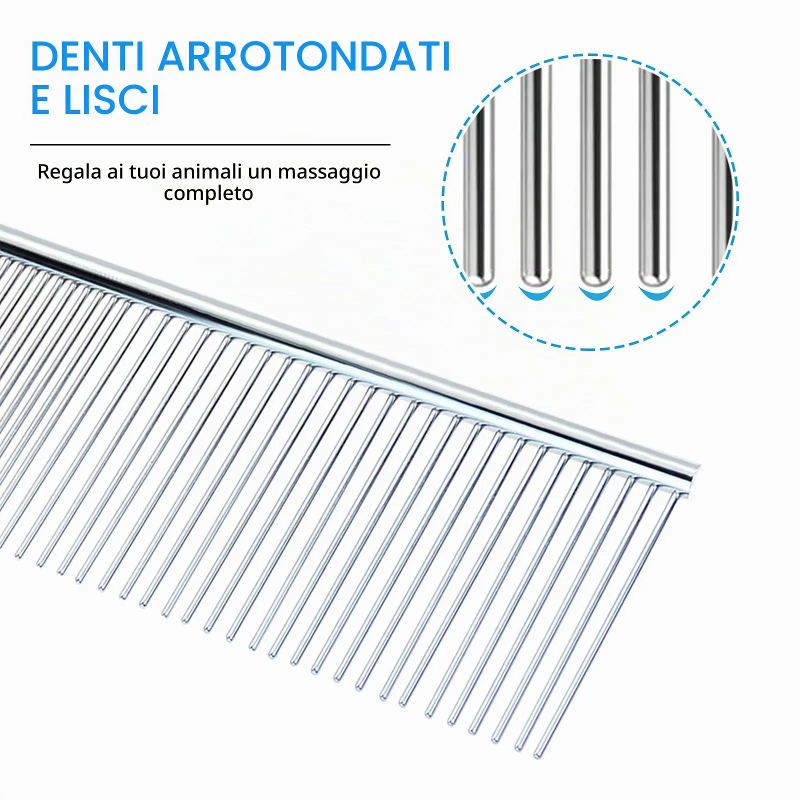 Andiker - Pettine per cani, in acciaio inox con denti arrotondati, in metallo, adatto anche per gatti grandi, medi e piccoli e animali con pelo lungo o corto (L) - immagine 3