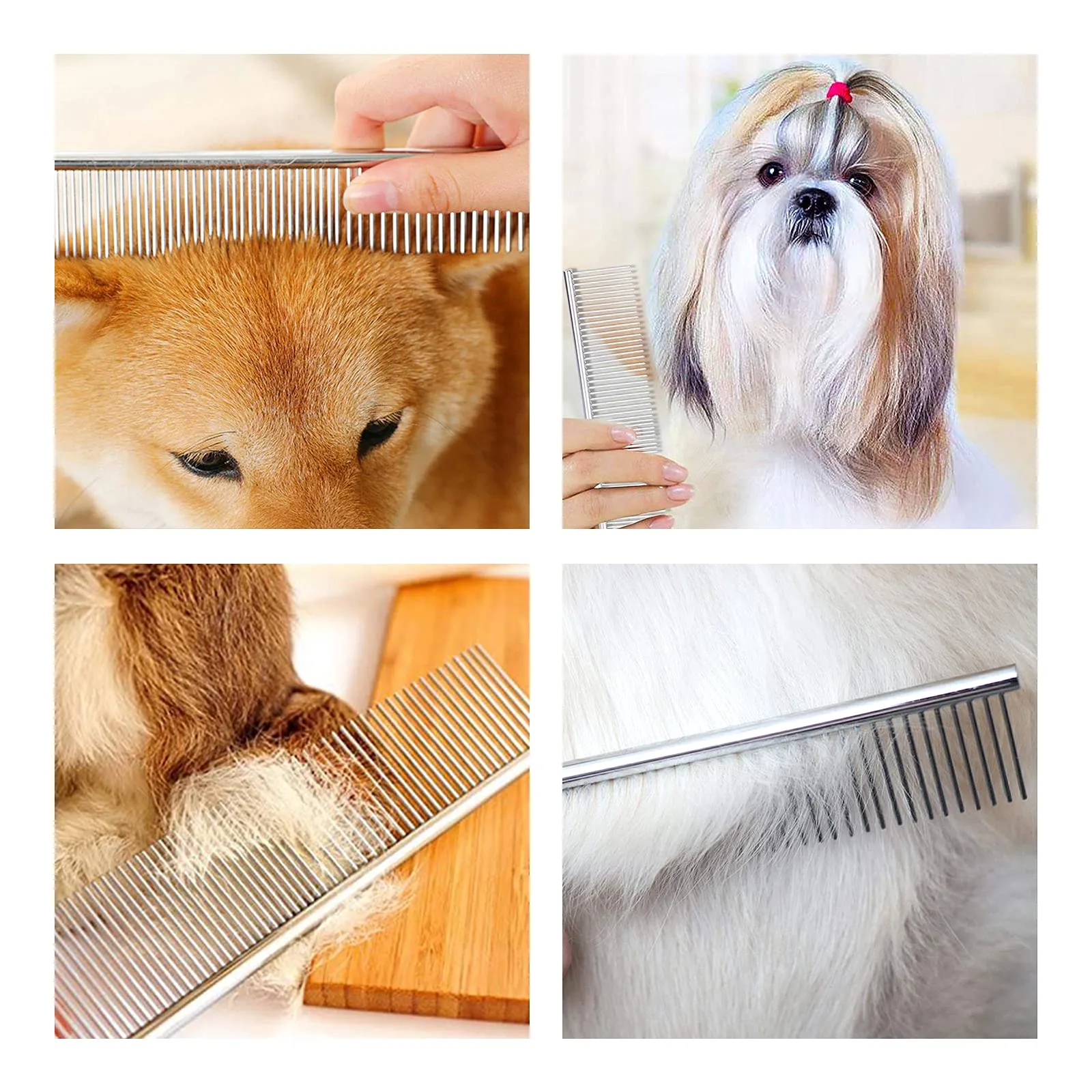 Andiker - Pettine per cani, in acciaio inox con denti arrotondati, in metallo, adatto anche per gatti grandi, medi e piccoli e animali con pelo lungo o corto (L) - immagine 4