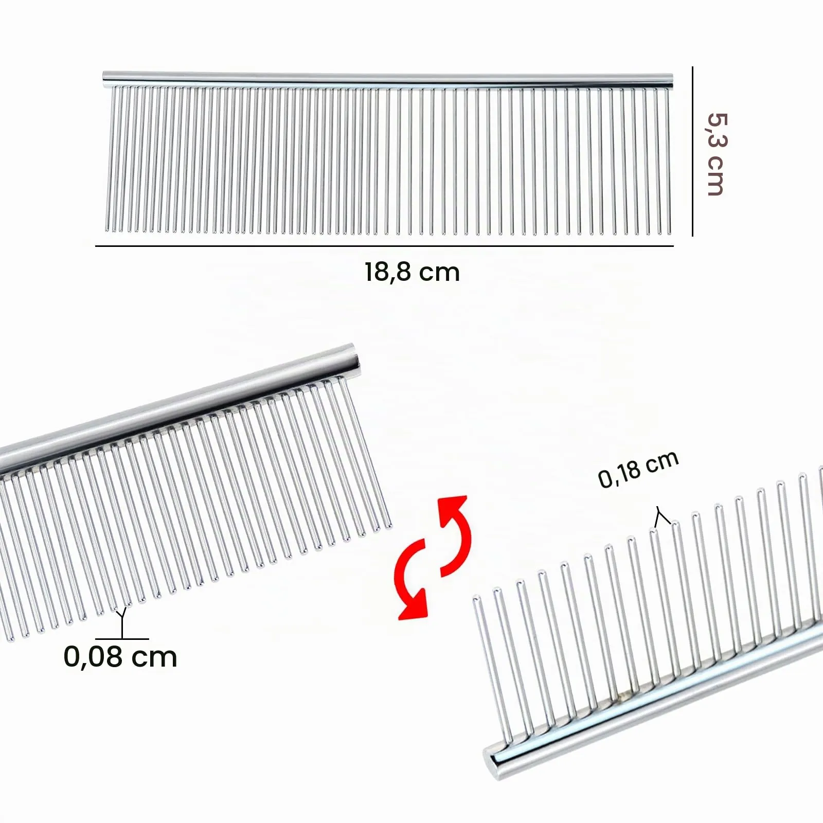 Andiker - Pettine per cani, in acciaio inox con denti arrotondati, in metallo, adatto anche per gatti grandi, medi e piccoli e animali con pelo lungo o corto (L) - immagine 5