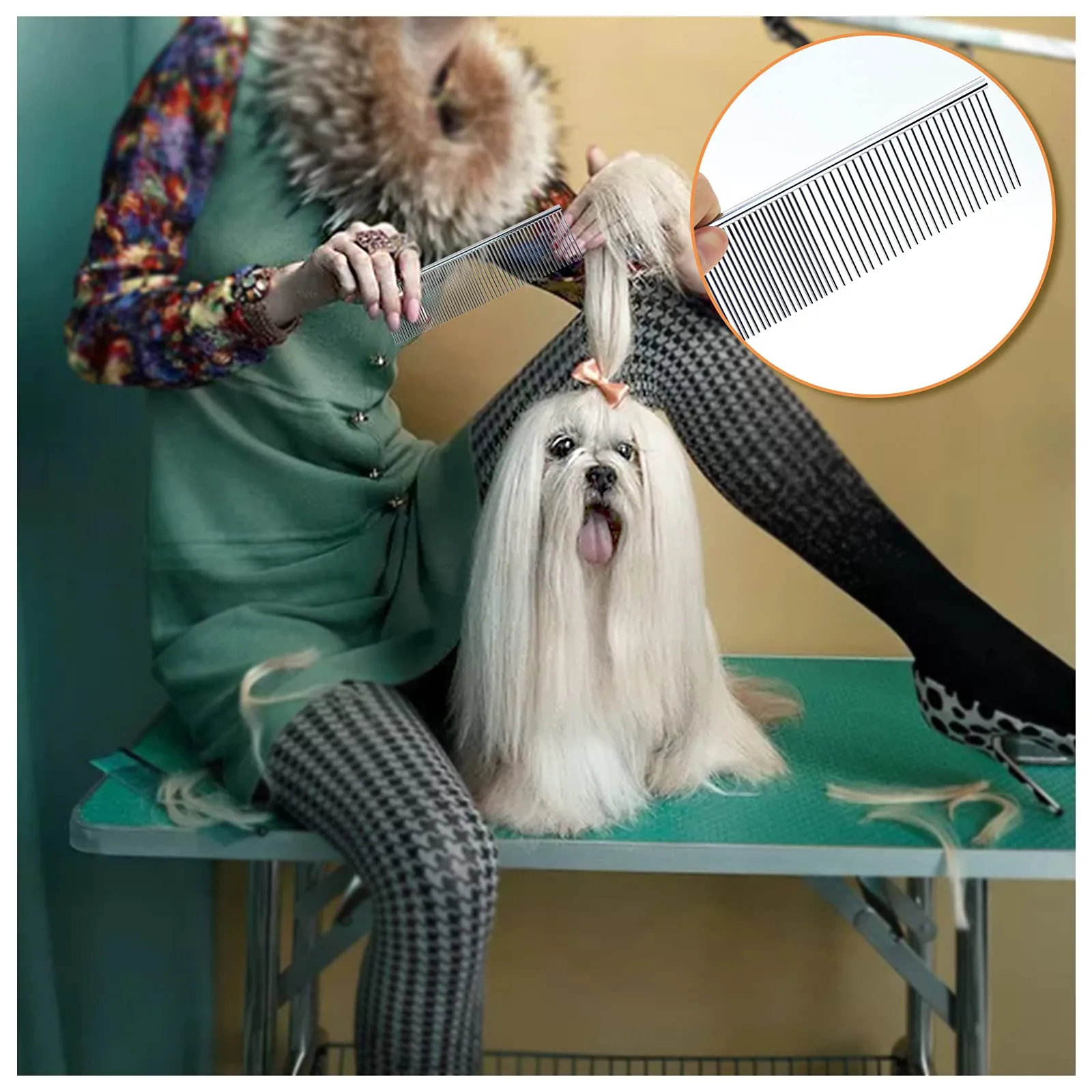 Andiker - Pettine per cani, in acciaio inox con denti arrotondati, in metallo, adatto anche per gatti grandi, medi e piccoli e animali con pelo lungo o corto (L) - immagine 6
