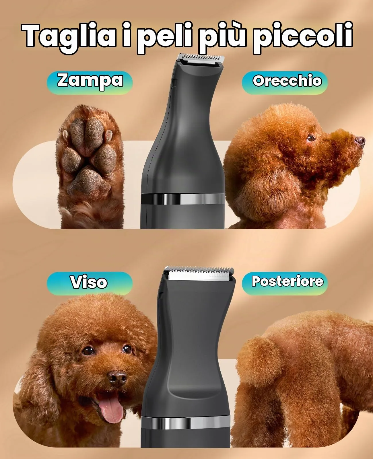 oneisall Tosatrice per cani Tosatrice a basso rumore Tosatrice per cani per gatti zampe, occhi, orecchie, viso, corpo (Nero) - immagine 2
