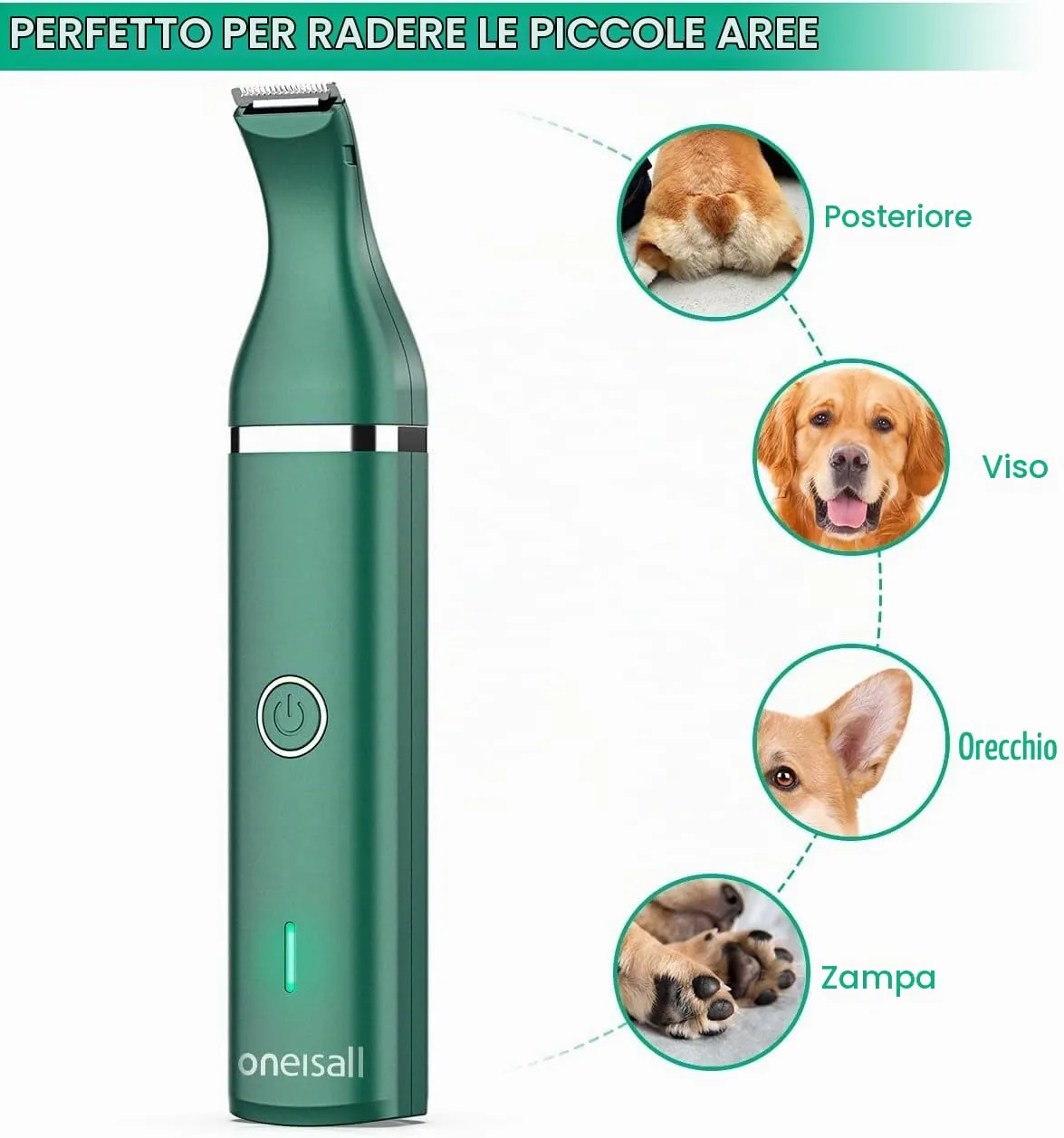 oneisall Tosatrice per cani Tosatrice a basso rumore Tosatrice per cani per gatti zampe, occhi, orecchie, viso, corpo (Verde) - immagine 4