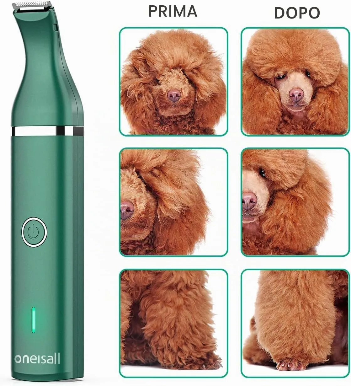 oneisall Tosatrice per cani Tosatrice a basso rumore Tosatrice per cani per gatti zampe, occhi, orecchie, viso, corpo (Verde) - immagine 6