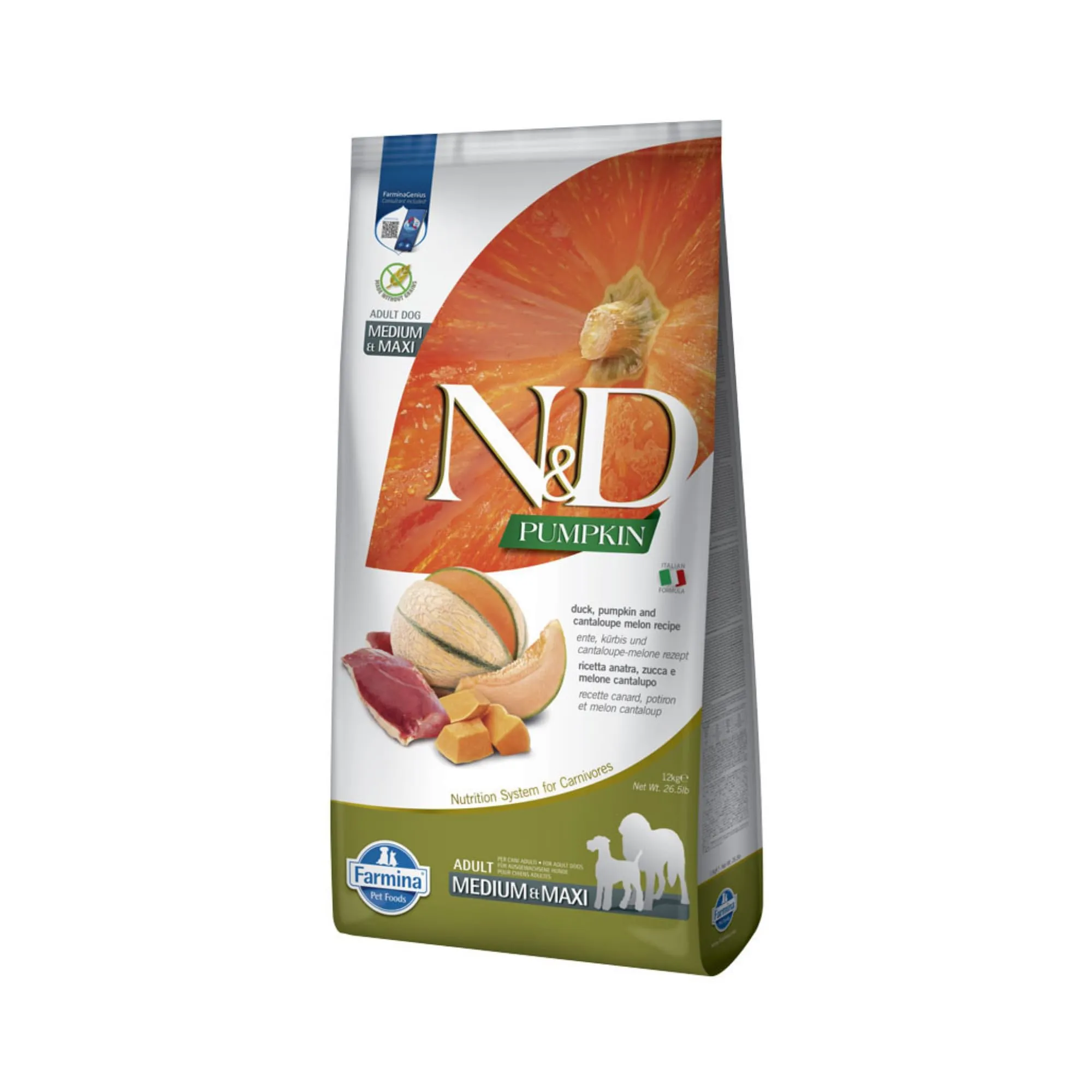 N&D PUMPKIN DOG DUCK E MELONE CANTALUPO ADULT Medium & Maxi 12kg - immagine 1