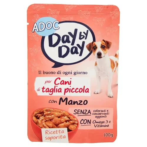 ADoC MIX Day by Day Dog Cane TAGLIA PICCOLA Manzo Pollo Coniglio Vitello e Ortaggi - 24 Buste da 100gr - immagine 2