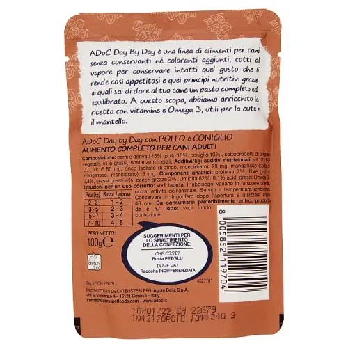 ADoC MIX Day by Day Dog Cane TAGLIA PICCOLA Manzo Pollo Coniglio Vitello e Ortaggi - 24 Buste da 100gr - immagine 5