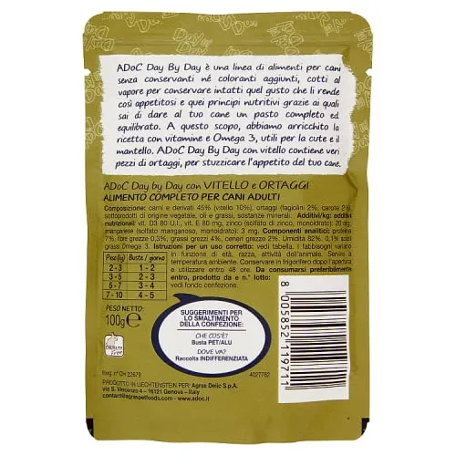 ADoC MIX Day by Day Dog Cane TAGLIA PICCOLA Manzo Pollo Coniglio Vitello e Ortaggi - 24 Buste da 100gr - immagine 7