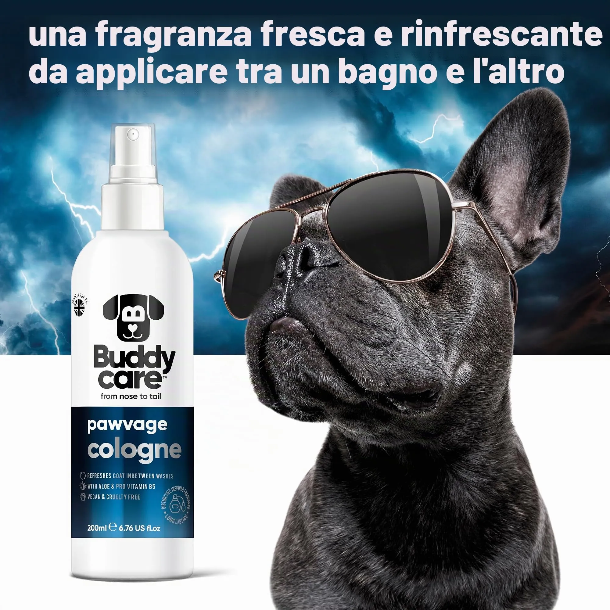 Buddycare Colonia per cani - Colonia per cani dal profumo caratteristico e ispirato - Rinfresca tra un lavaggio e l'altro del cane, Pawvage, 200 ml (confezione da 1) - immagine 3