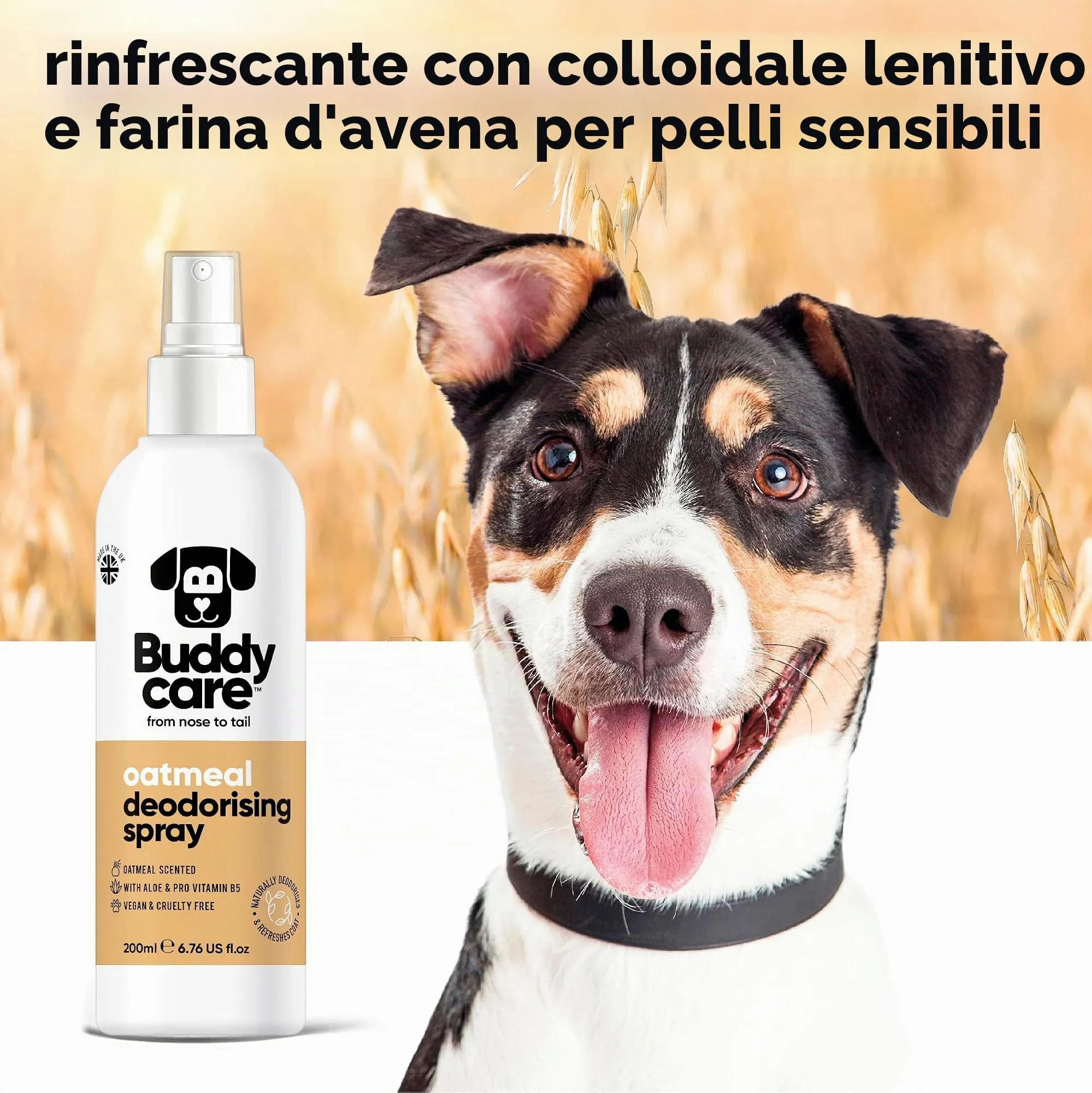 Buddycare Spray Deodorante per Cani - Spray Deodorante Lenitivo per Cani - Con Aloe Vera e Pro Vitamina B5, Fiocchi d'avena, 200 ml (confezione da 1) - immagine 3