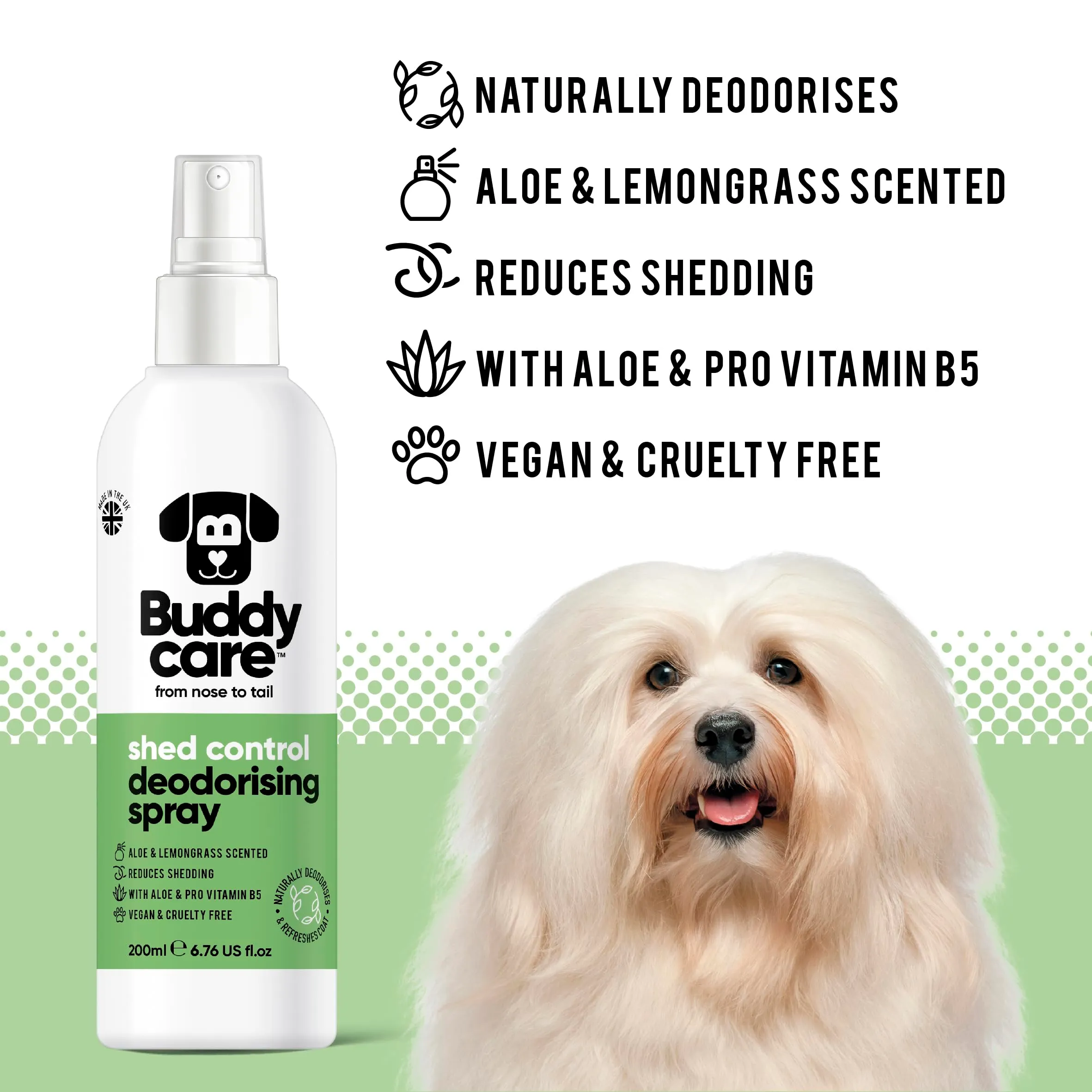 Buddycare Spray Deodorante per Cani - Spray Deodorante Rinfrescante per Cani - Con Aloe Vera e Pro Vitamina B5, Aloe Vera e Citronella, 200 ml (confezione da 1) - immagine 2