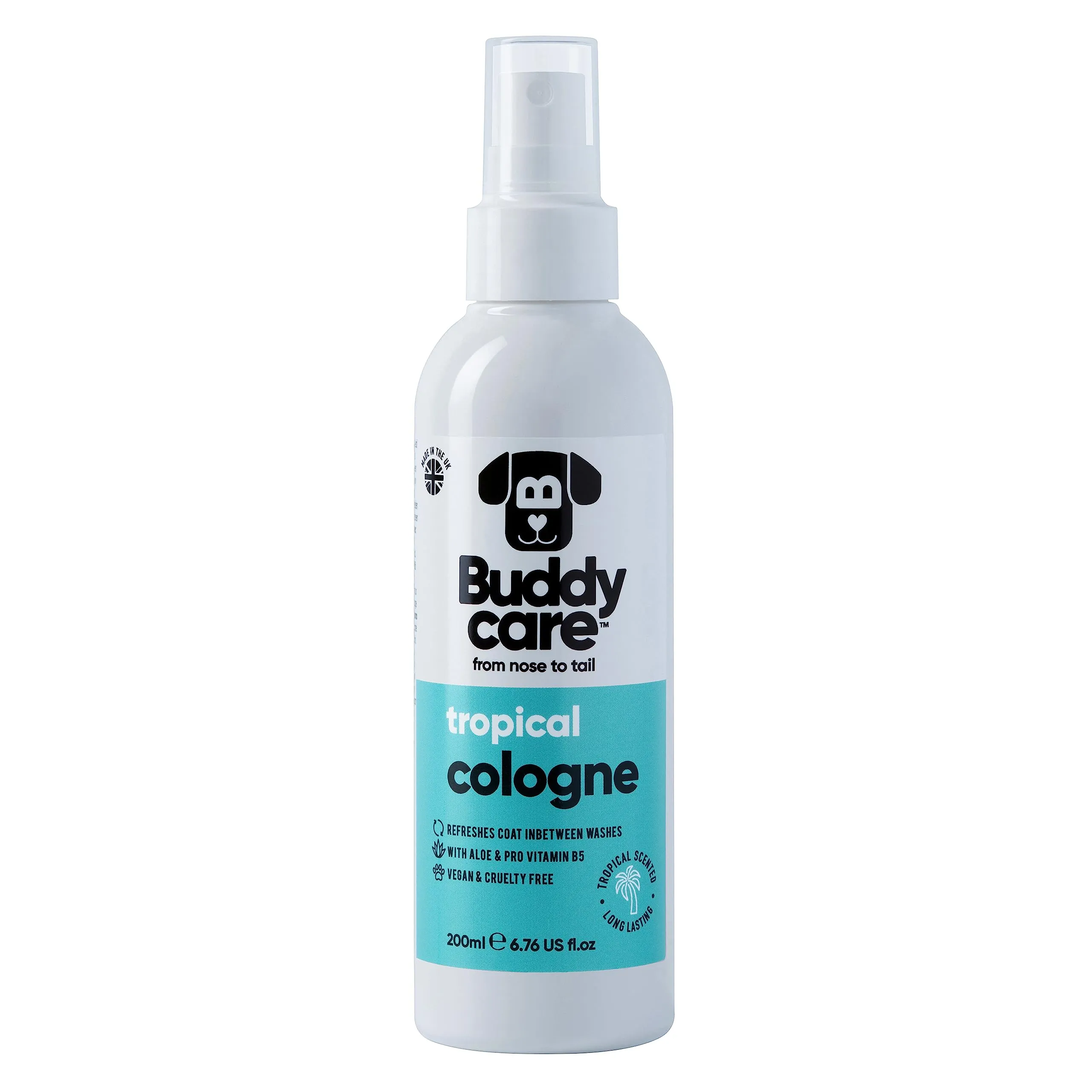 Buddycare Colonia per cani - Colonia per cani dal profumo rinfrescante e tropicale - Rinfresca tra i lavaggi del cane, Tropicale, 200 ml (confezione da 1) - immagine 1