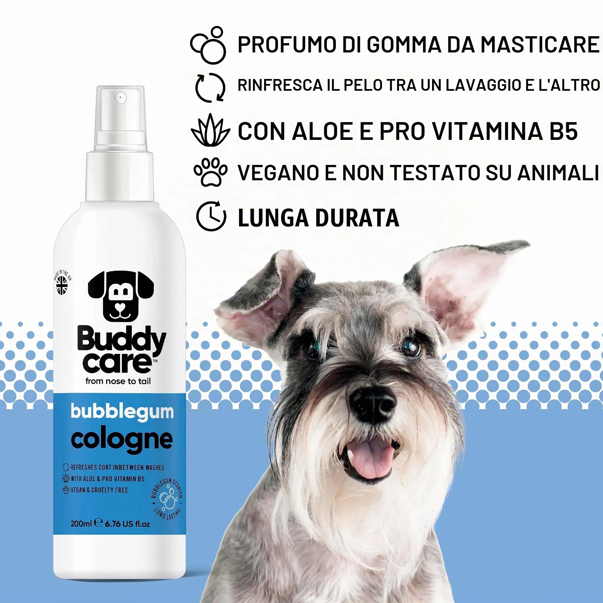Buddycare Colonia per cani - Colonia per cani profumata dolce e giocosa - Rinfresca tra i lavaggi del cane, Gomma da masticare, 200 ml (confezione da 1) - immagine 2