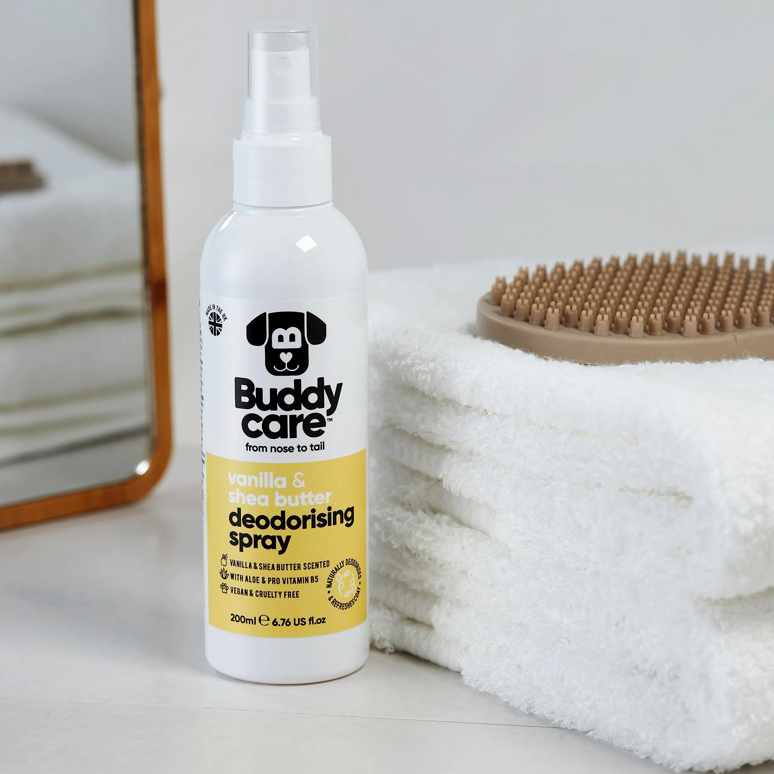 Buddycare Spray Deodorante per Cani - Spray Deodorante Dolce e Nutriente per Cani - Con Aloe Vera e Pro Vitamina B5, Vaniglia & Burro Di Karitè, 200 ml (confezione da 1) - immagine 5
