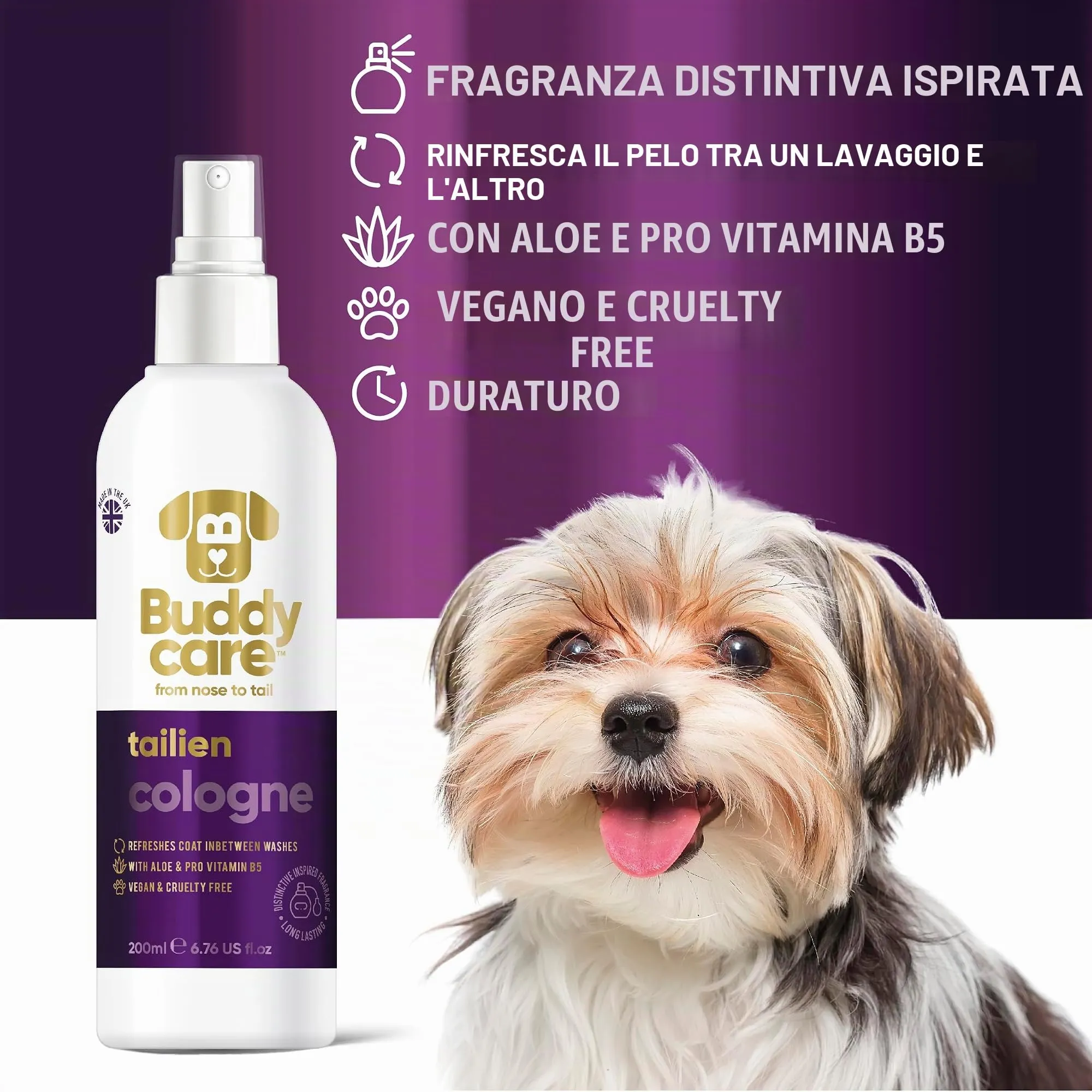 Buddycare Colonia per cani - Colonia per cani profumata distintiva e ispirata - Rinfresca tra i lavaggi del cane, Tailien, 200 ml (confezione da 1) - immagine 2