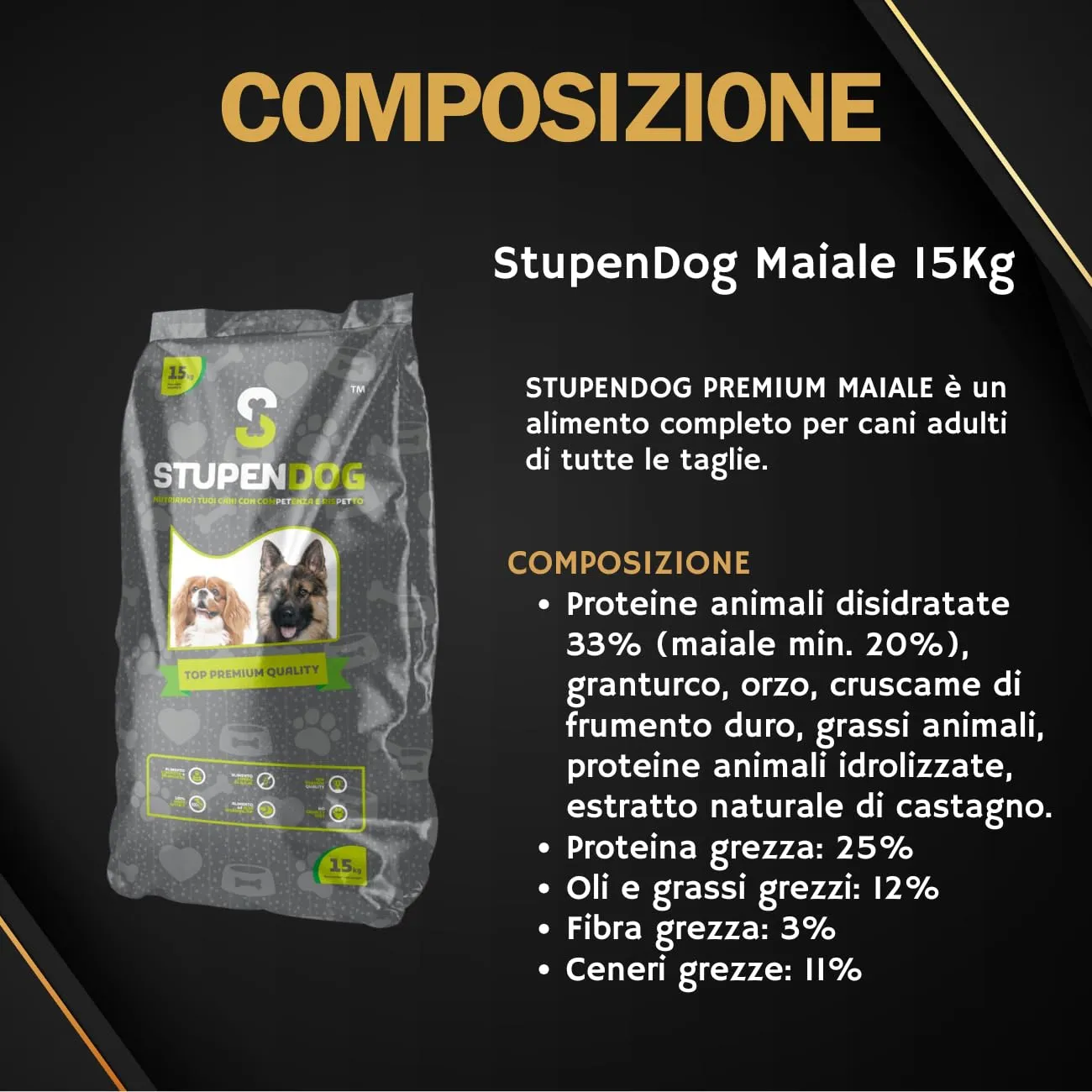 STUPENDOG Crocchette Cani Maiale 15kg per Cani Adulti Taglia Medio/grande in Mantenimento - Croccantini cane - Cibo per cani - immagine 2