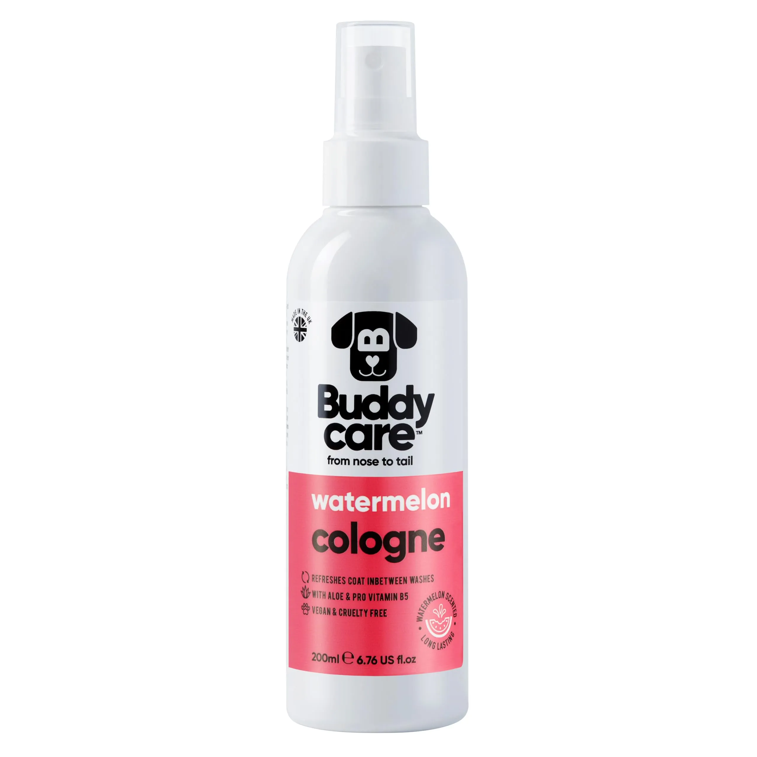 Buddycare Acqua di colonia per cani, anguria, profumo fruttato e audace per cani, rinfresca tra i bagni dei cani, con aloe vera e pro-vitamina B5 (200 ml, 1 pezzo) - immagine 1