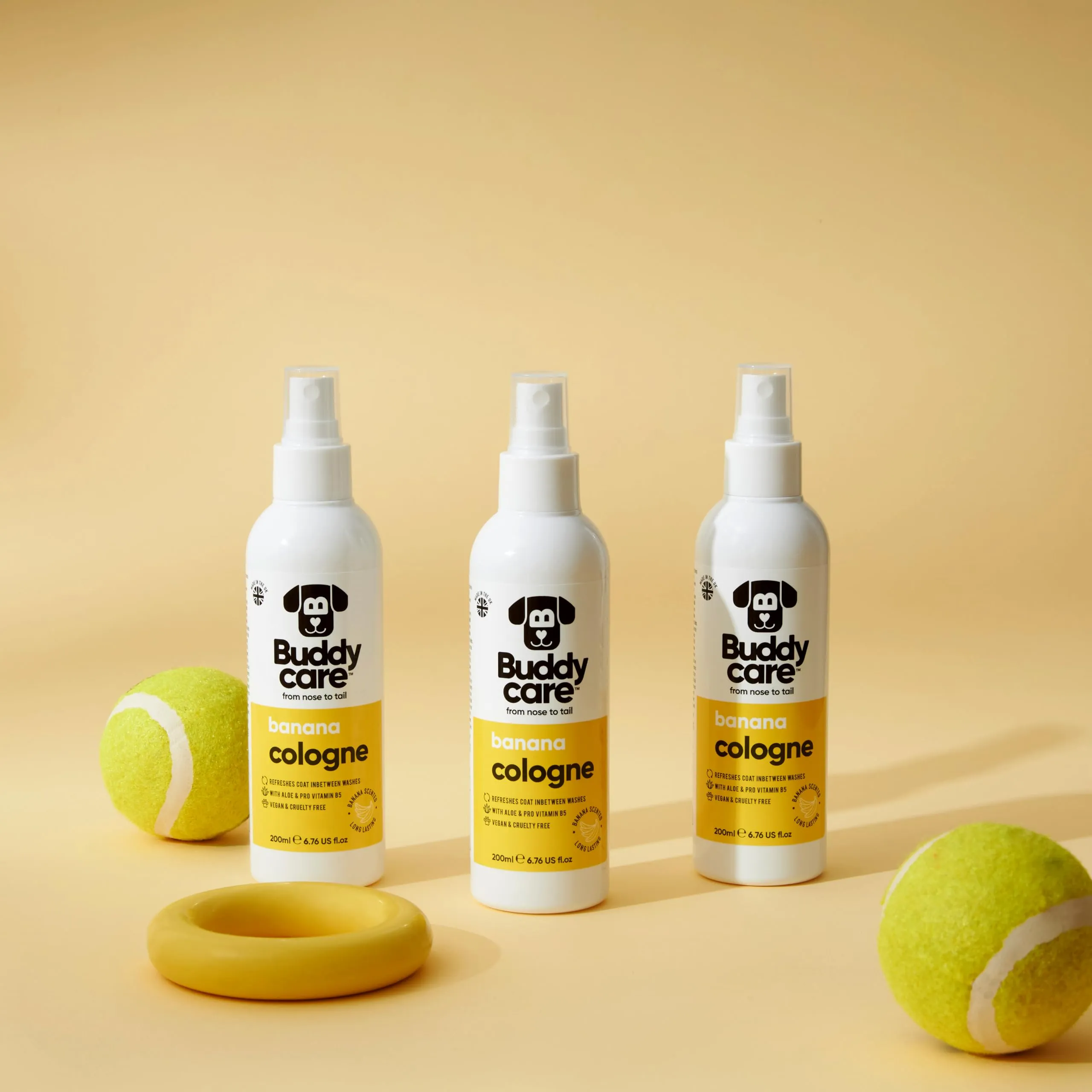 Buddycare Acqua di colonia per cani – banana – fruttata e audacemente profumata – Rinfresca tra i bagni – con aloe vera e pro vitamina B5 (200 ml, 1 pezzo) - immagine 3