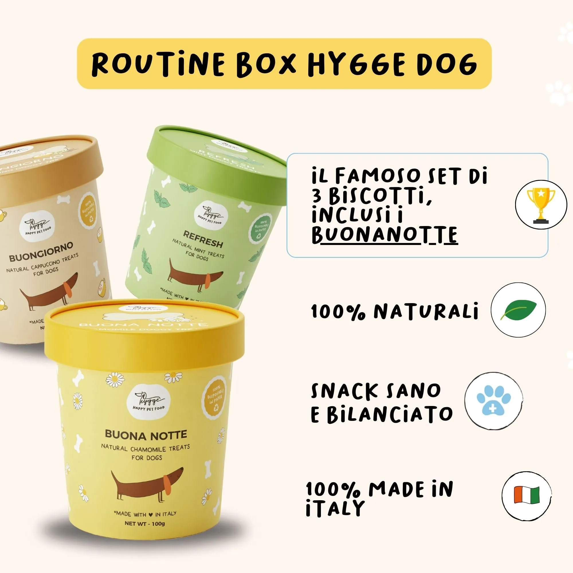 Hygge Dog BAU BOX PROVAMI - 800gr Crocchette per Cani monoproteiche maiale - 400gr Cibo Umido Cane senza Cereali Maiale Finocchietto - 3X Biscotti Cane Routine Box e delizioso Integratore Manto - immagine 4
