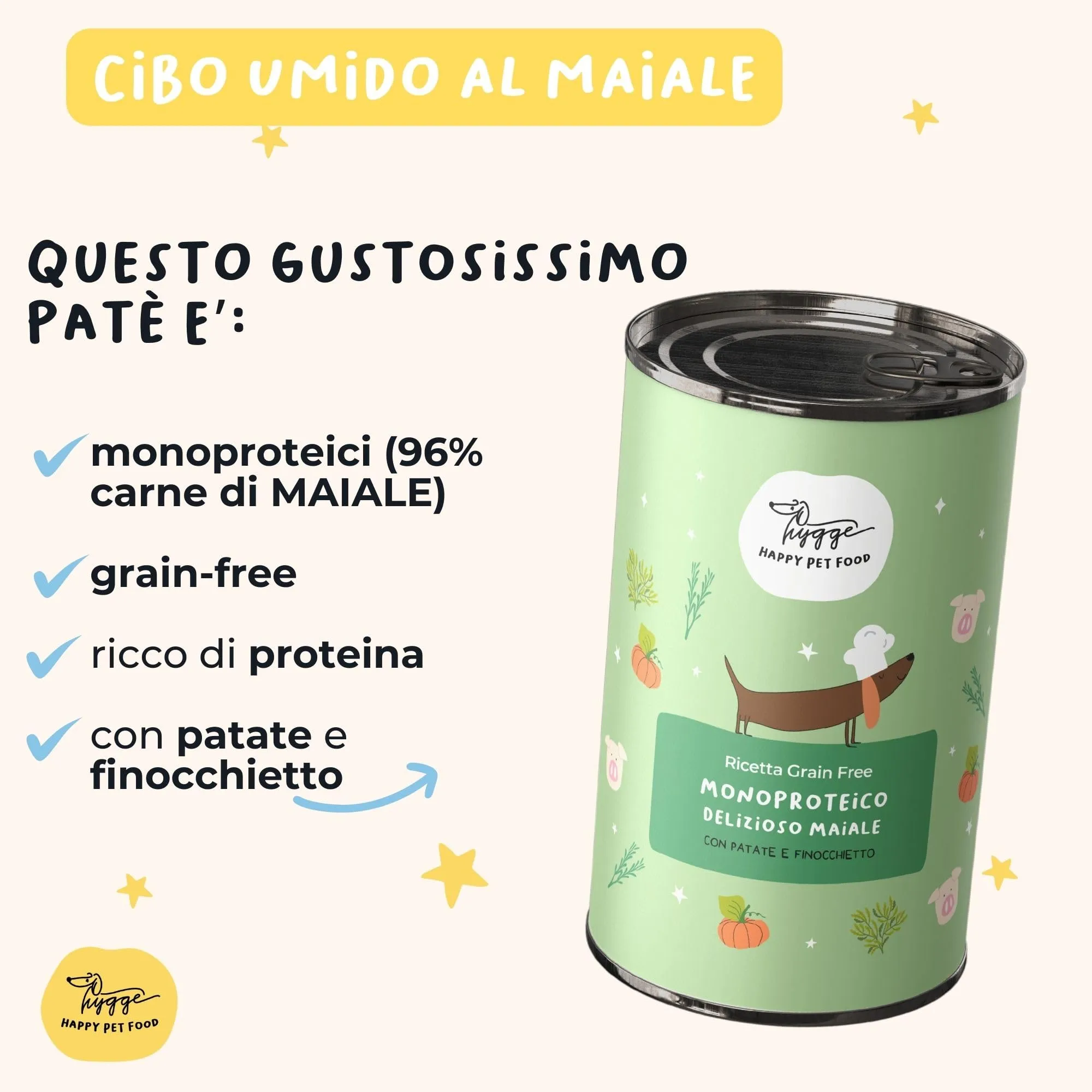 Hygge Dog BAU BOX PROVAMI - 800gr Crocchette per Cani monoproteiche maiale - 400gr Cibo Umido Cane senza Cereali Maiale Finocchietto - 3X Biscotti Cane Routine Box e delizioso Integratore Manto - immagine 5