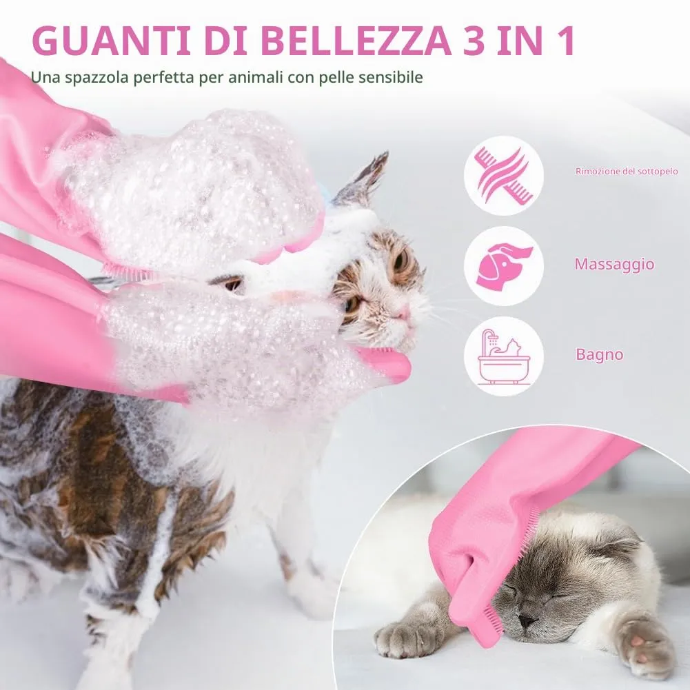 AMFUN Guanti da Toelettatura per Animali Domestici, Guanto per Gatti Cani, Guanti da Bagno in Morbido Silicone con Spazzola A Setole Morbide per Cani Gatti Coniglio - immagine 4