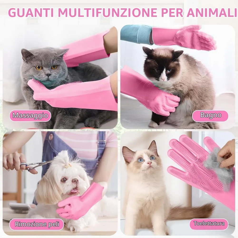 AMFUN Guanti da Toelettatura per Animali Domestici, Guanto per Gatti Cani, Guanti da Bagno in Morbido Silicone con Spazzola A Setole Morbide per Cani Gatti Coniglio - immagine 7