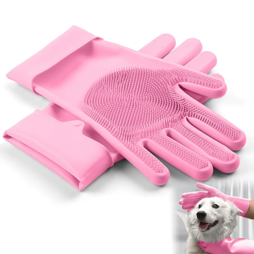 AMFUN Guanti da Toelettatura per Animali Domestici, Guanto per Gatti Cani, Guanti da Bagno in Morbido Silicone con Spazzola A Setole Morbide per Cani Gatti Coniglio - immagine 9