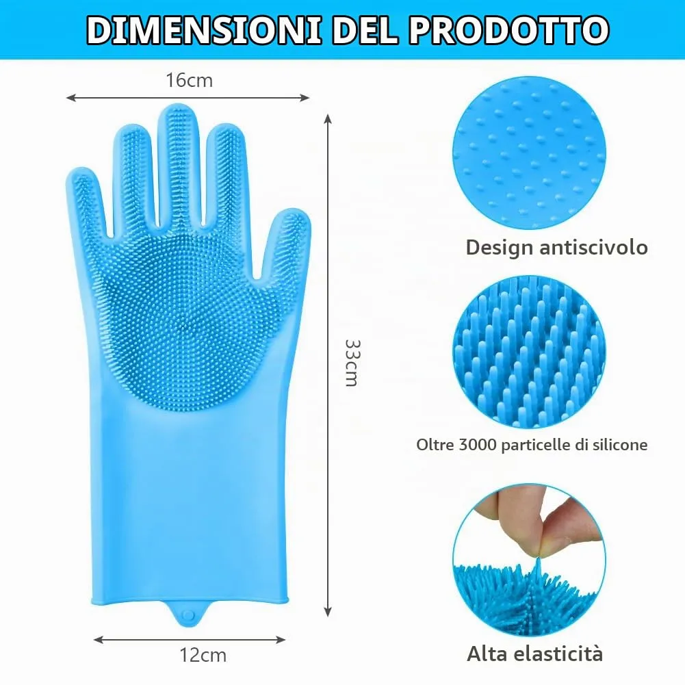 AMFUN Guanti da Toelettatura per Animali Domestici, Guanti da Bagno in Morbido Silicone con Spazzola A Setole Morbide per Cani Gatti Coniglio, Blu, 22*18*1.7cm - immagine 2