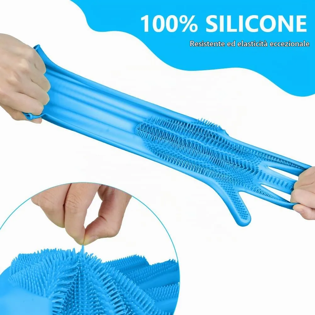 AMFUN Guanti da Toelettatura per Animali Domestici, Guanti da Bagno in Morbido Silicone con Spazzola A Setole Morbide per Cani Gatti Coniglio, Blu, 22*18*1.7cm - immagine 3