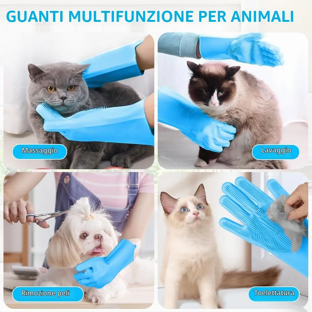 AMFUN Guanti da Toelettatura per Animali Domestici, Guanti da Bagno in Morbido Silicone con Spazzola A Setole Morbide per Cani Gatti Coniglio, Blu, 22*18*1.7cm - immagine 7