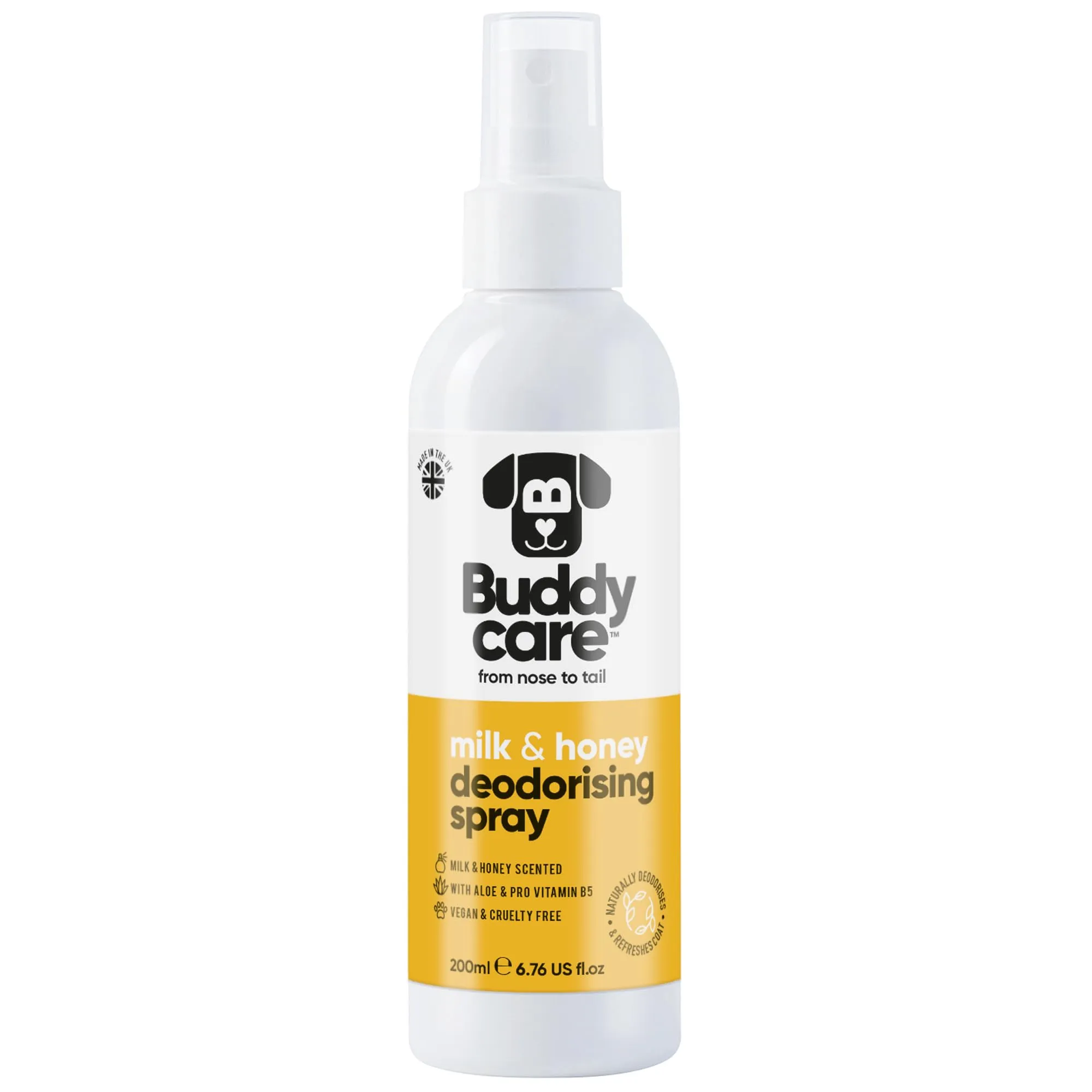 Buddycare Spray Deodorante per Cani - Spray Deodorante per Cani - Con Aloe Vera e Pro Vitamina B5 (Latte e Miele, 200ml) - immagine 1
