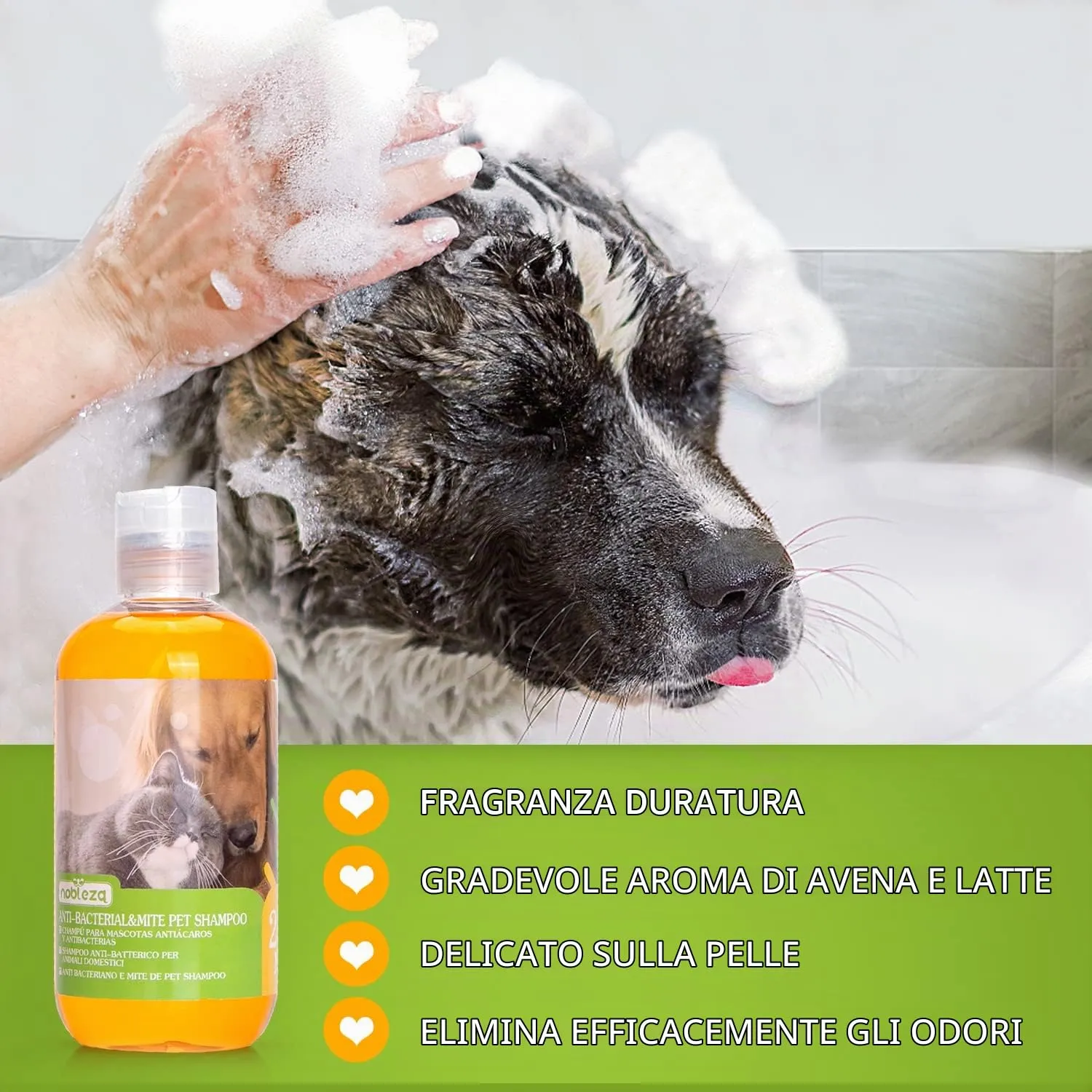 Nobleza Shampoo per Cani, Shampoo Contro Prurito, Acari e pulci, Calma la Pelle dei Cani, Profumo di Latte d'Avena, 250ML - immagine 2