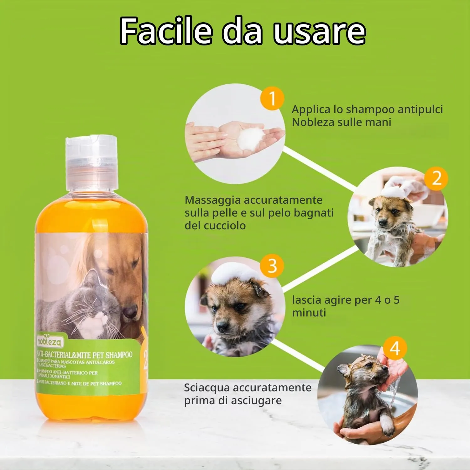 Nobleza Shampoo per Cani, Shampoo Contro Prurito, Acari e pulci, Calma la Pelle dei Cani, Profumo di Latte d'Avena, 250ML - immagine 9