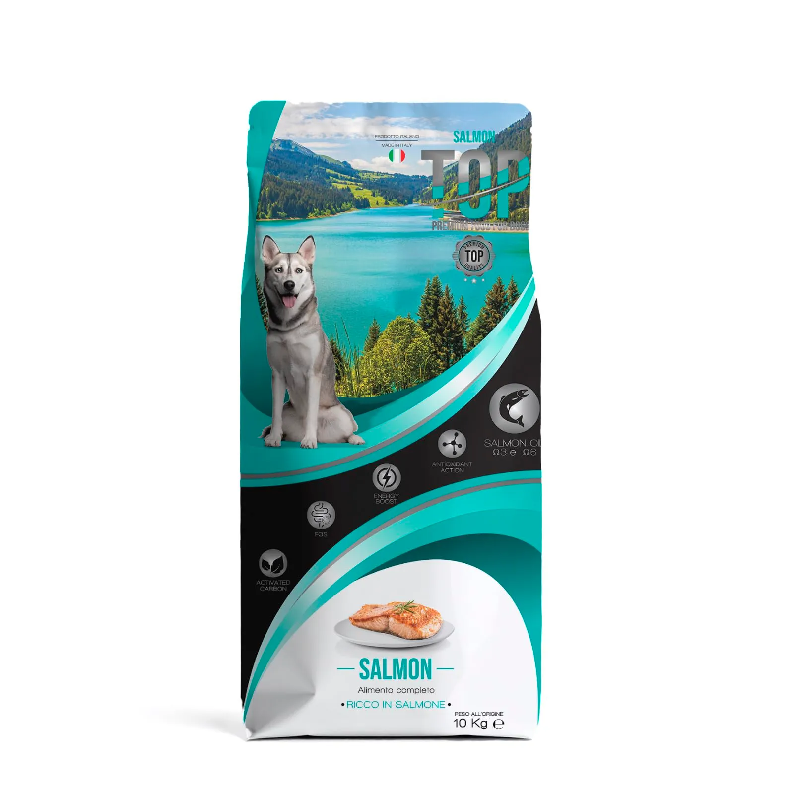 Top Salmon - Cibo per cani di taglia media e grande - ricco di salmone - confezione da 10 kg - immagine 1