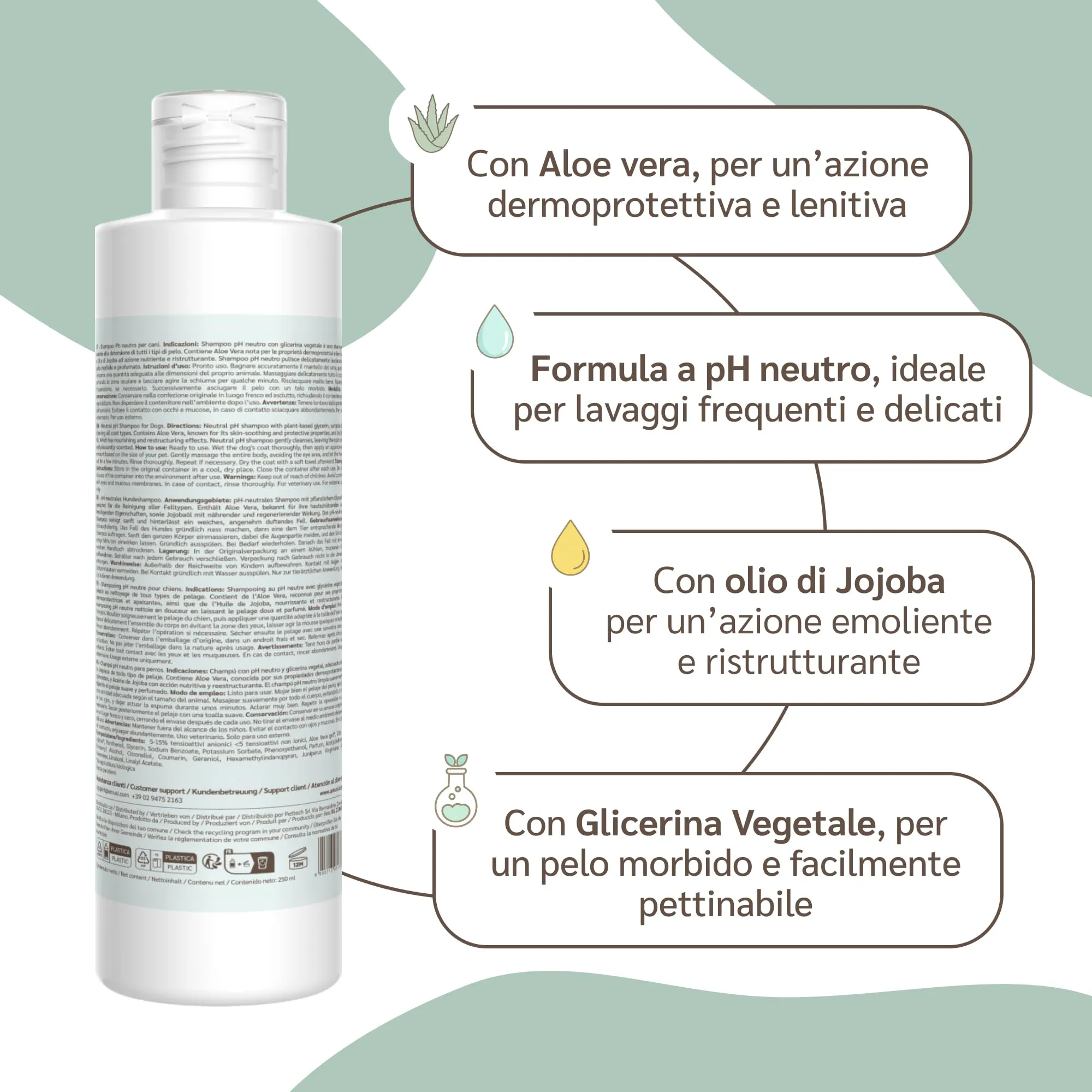 amusi Shampoo Cani Pelo Lungo e Corto - Shampoo Cane Delicato Neutro - Prodotti per Animali Cani pH Bilanciato - per Dermatite Cane - immagine 2