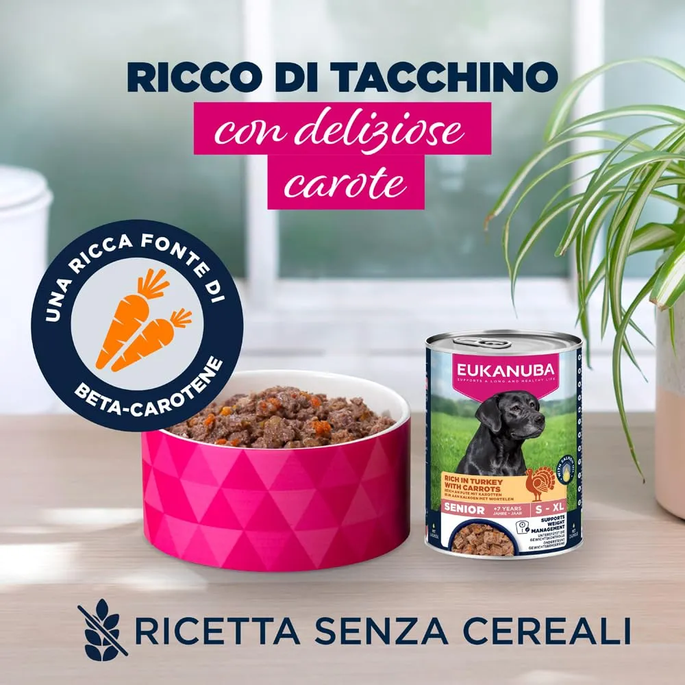 EUKANUBA Cibo umido per cani anziani con tacchino e carote, 6 x 400 g - immagine 2