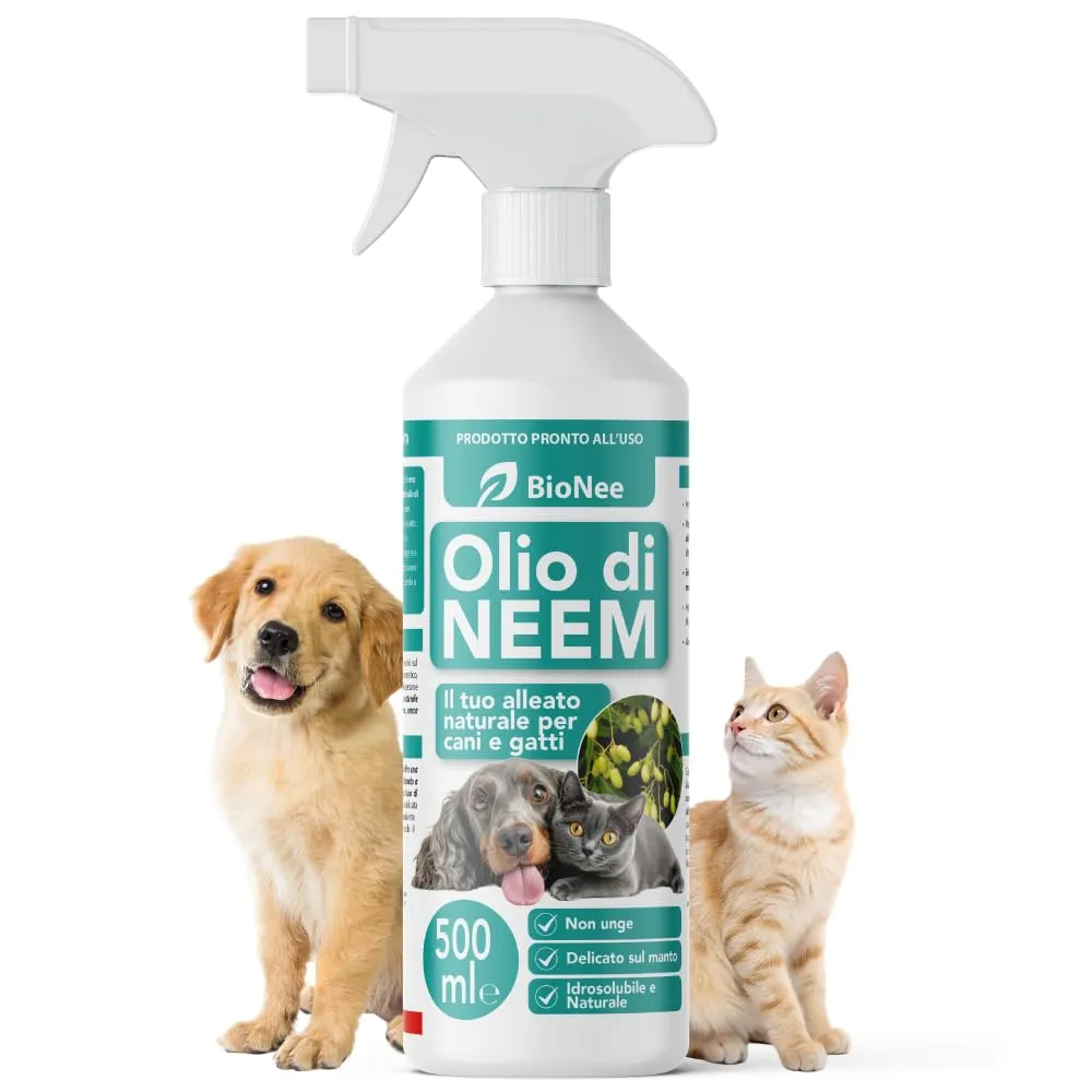 Olio di Neem per Cani e Gatti Spray 500 ml – Idrosolubile, Naturale, Non Unge – Azione Delicata, Effetto Barriera Sgradito a Zecche Pulci Zanzare Insetti - immagine 1