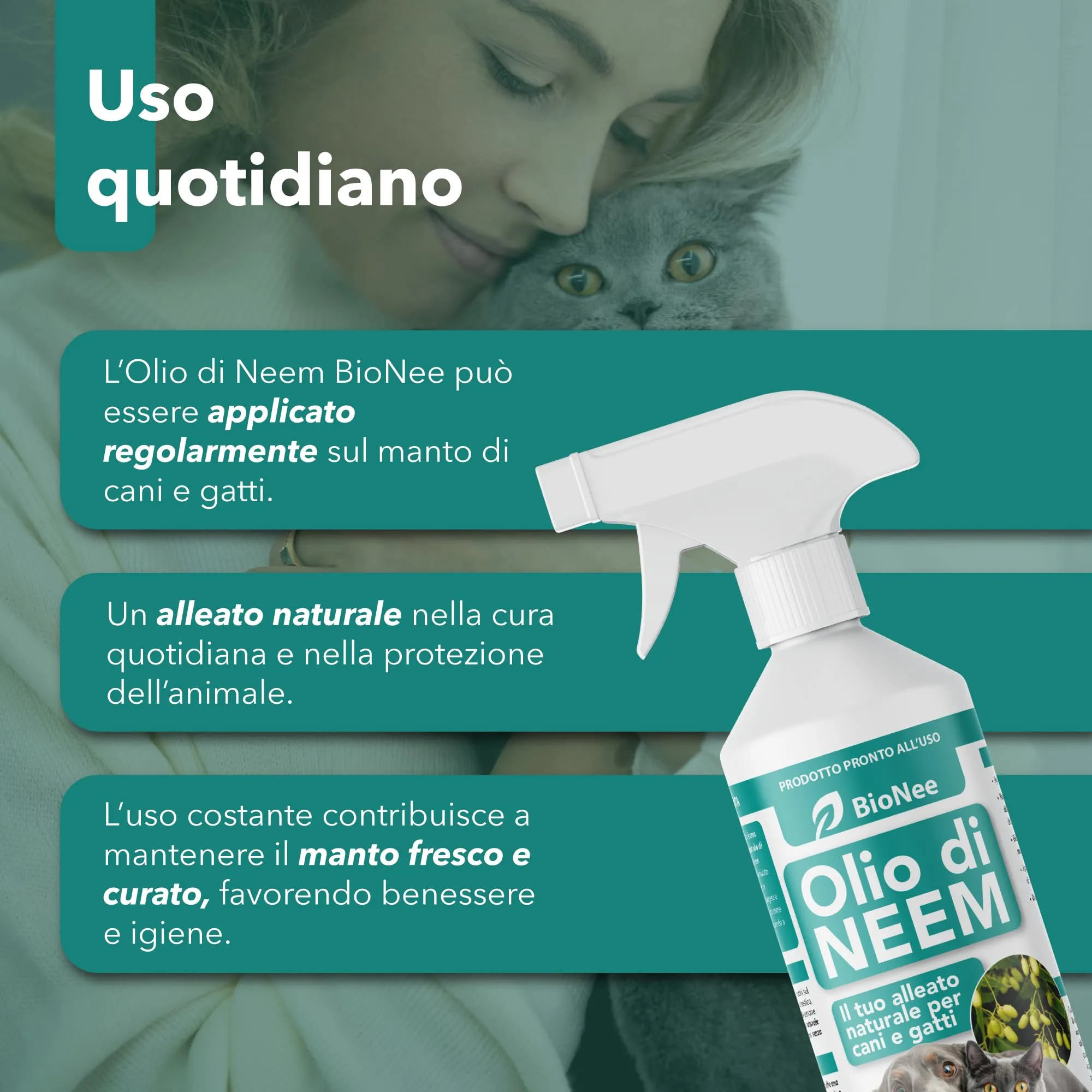Olio di Neem per Cani e Gatti Spray 500 ml – Idrosolubile, Naturale, Non Unge – Azione Delicata, Effetto Barriera Sgradito a Zecche Pulci Zanzare Insetti - immagine 7