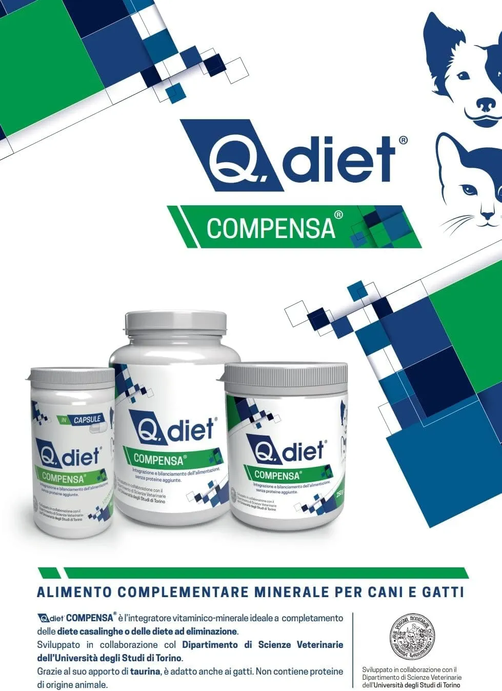 Q Diet Compensa 120 Capsule Cane Gatto Con Alga Spirulina. Alimento Complementare Ricco di Vitamine e Minerali a Completamento delle Diete Casalinghe Per Cani di Piccola Taglia e Gatti - immagine 2