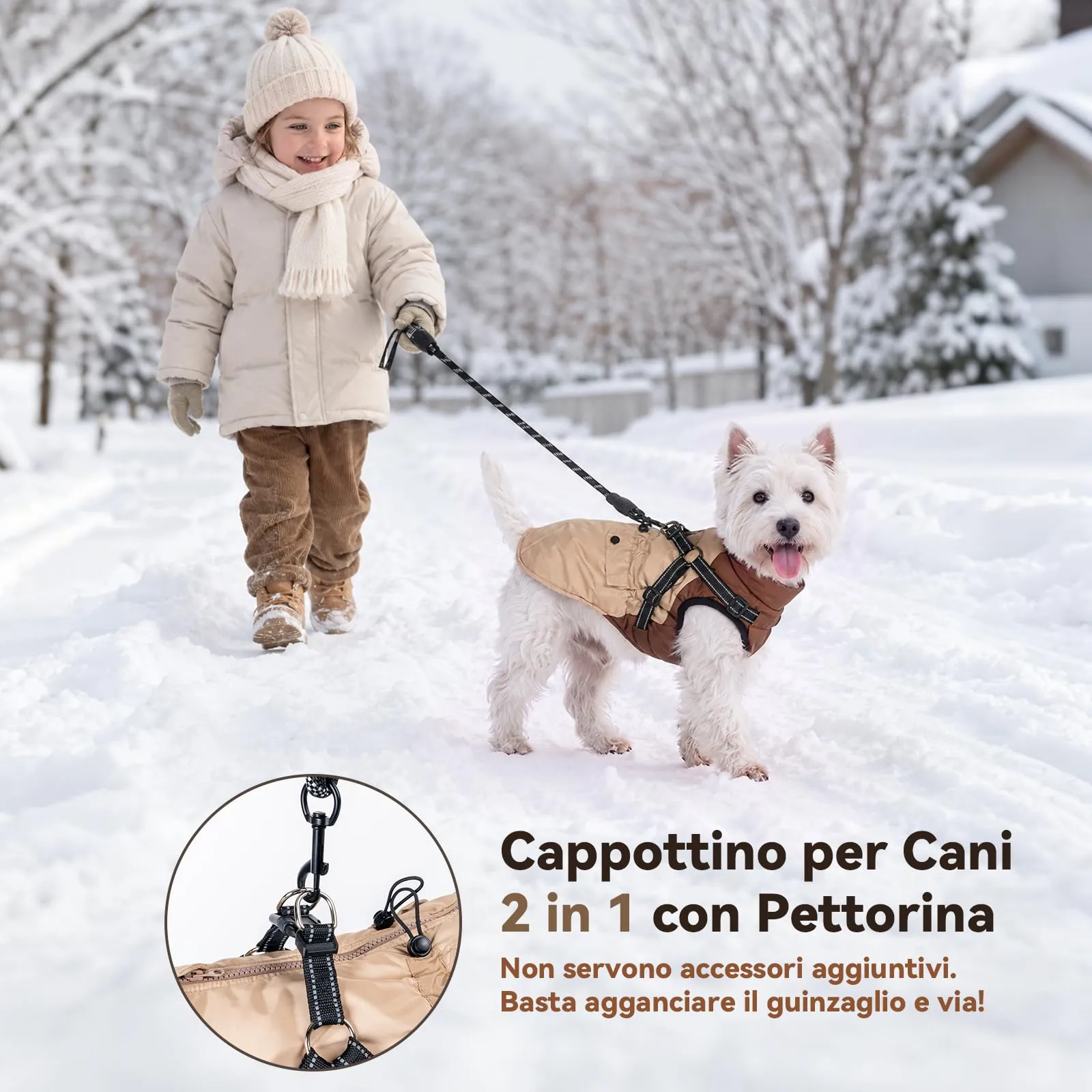 FEimaX Cappotto Invernale per Cani con Pettorina Giacca Antivento Caldo - immagine 3