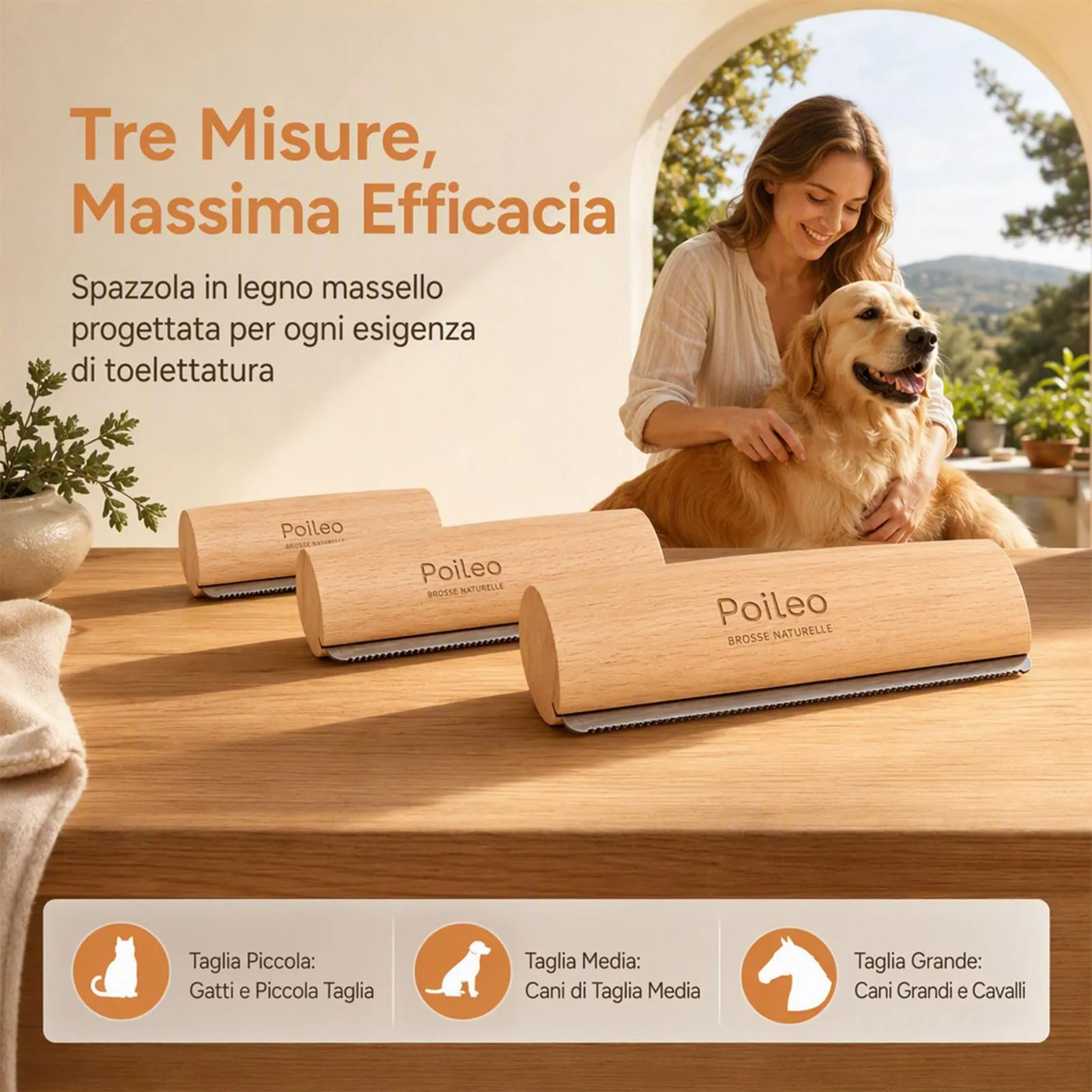 Poileo Spazzola Cani – Spazzola per Peli Morti per Cani, Gatti e Cavalli, Rimuove il Sottopelo in Modo Delicato, Adatta a Tutti i Tipi di Manto, 3 Misure Disponibili (Grande) - immagine 2