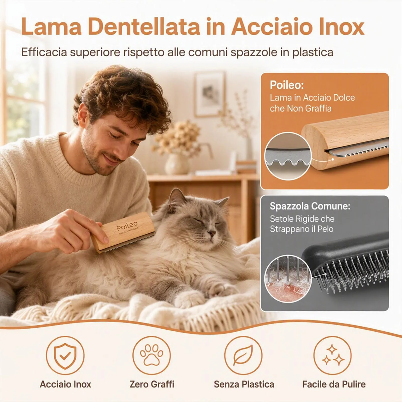 Poileo Spazzola Cani – Spazzola per Peli Morti per Cani, Gatti e Cavalli, Rimuove il Sottopelo in Modo Delicato, Adatta a Tutti i Tipi di Manto, 3 Misure Disponibili (Grande) - immagine 5