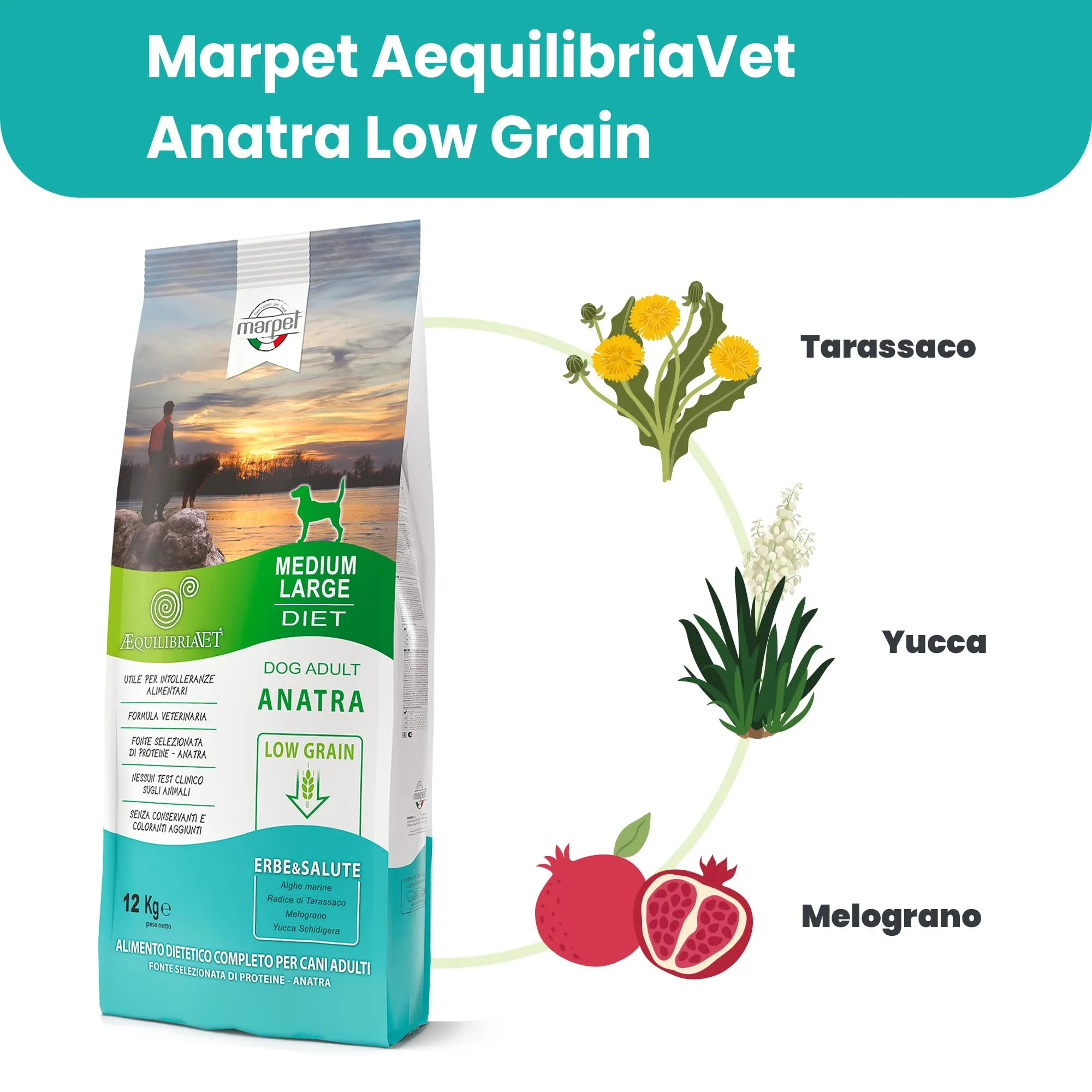 Marpet AequilibriaVet Anatra Low Grain Medium Large Diet, cani adulti, 12kg - immagine 6