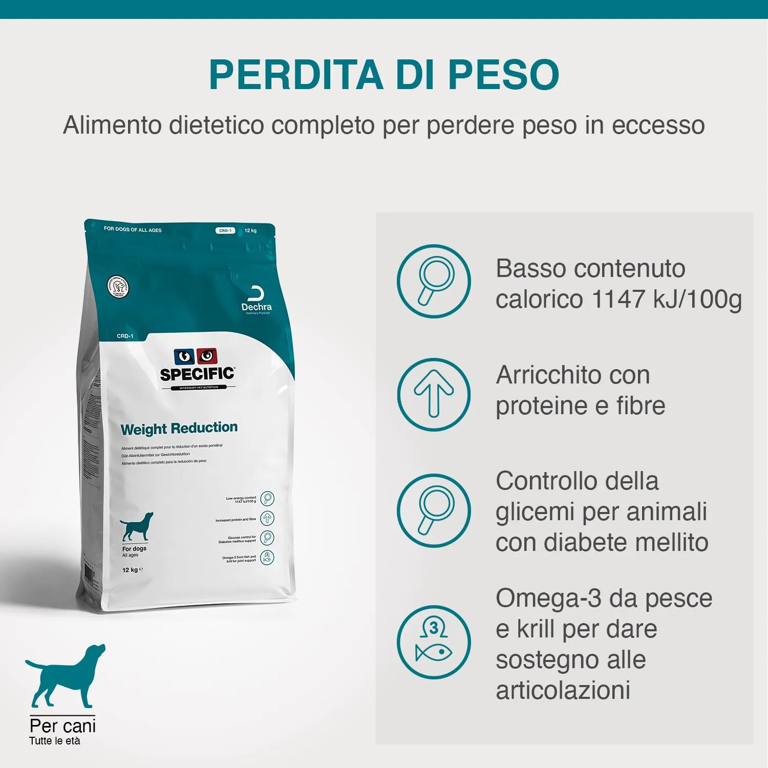SPECIFIC® Weight Reduction (CRD1) - 12kg – Crocchette dietetiche per cani in sovrappeso o con diabete - Alto contenuto di proteine - Basso contenuto di grassi e calorie - DECHRA Veterinary Products - immagine 2