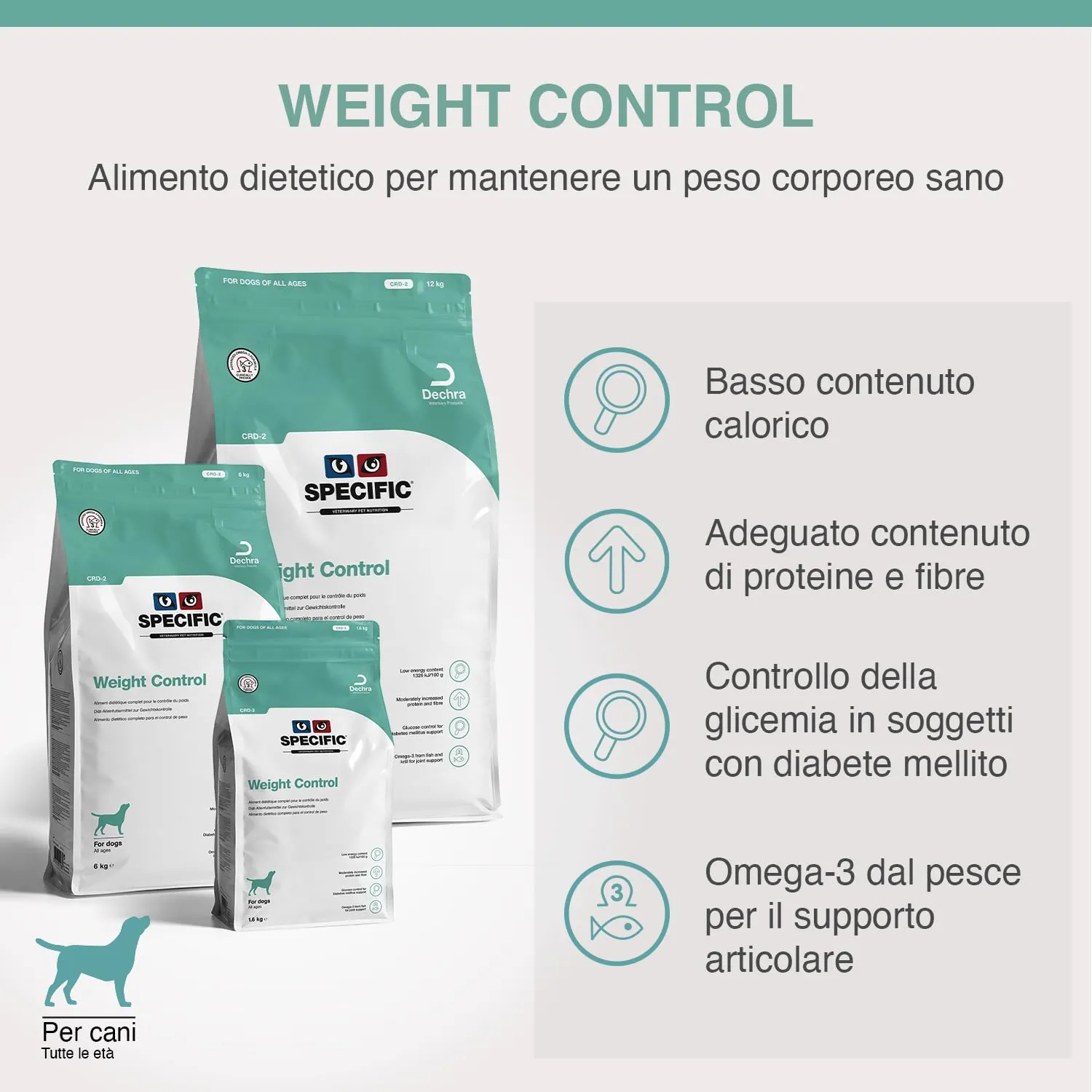 SPECIFIC® Weight Control (CRD-2) 12 Kg - Crocchette per cani di tutte le età - Favorisce il mantenimento del peso forma - Ridotto contenuto di grassi - L-Carnitina - DECHRA Veterinary Products - immagine 2