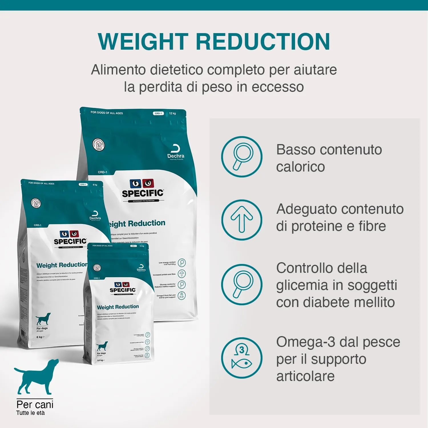SPECIFIC® Weight Reduction (CRD-1) 1,6 Kg - Crocchette cani di tutte le età - Favorisce la perdita di peso - Ridotto contenuto di grassi - L-Carnitina, Omega-3 - DECHRA Veterinary Products - immagine 2