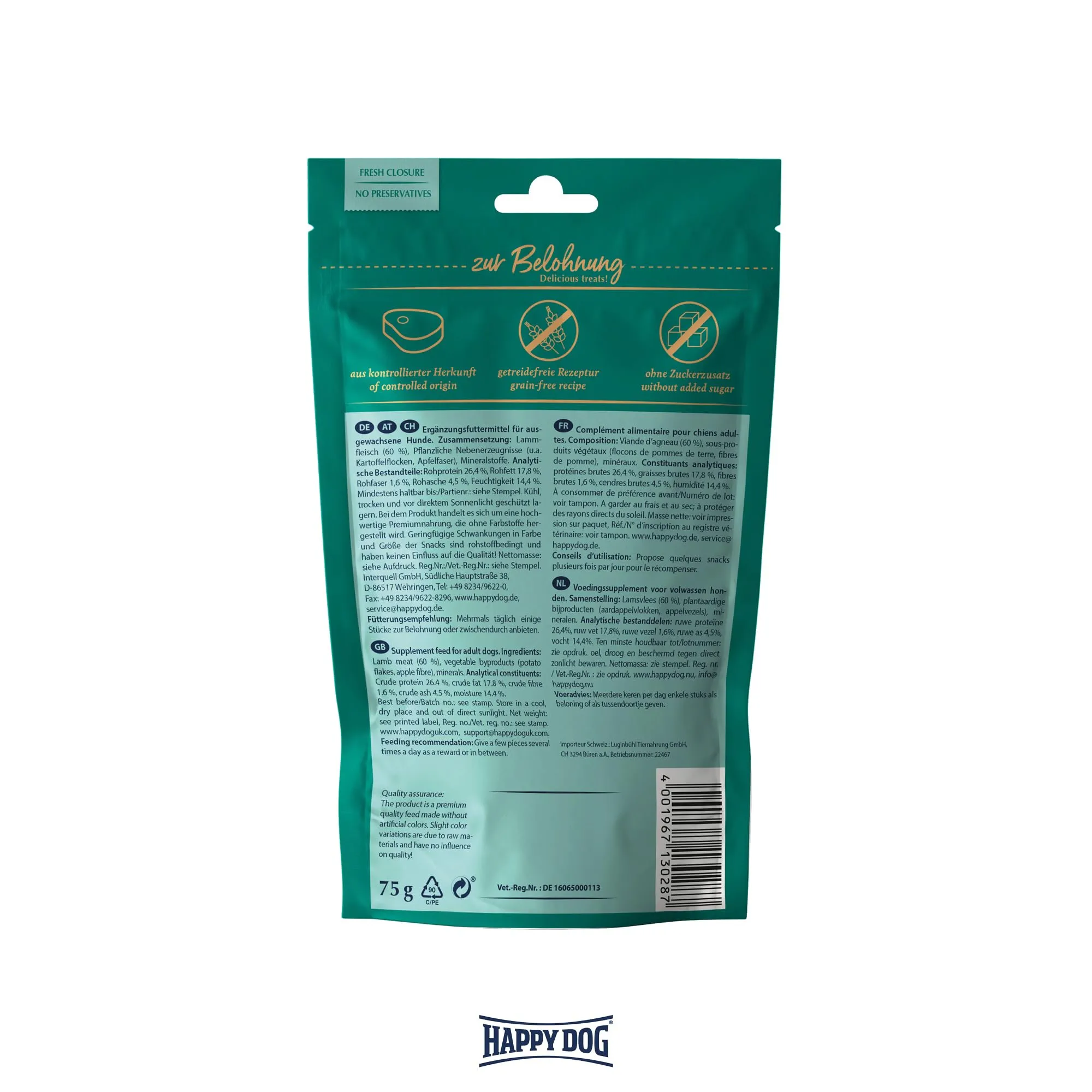 Happy Dog 60700 – Meat Snack Lüneburger Heide – Deliziosi per cani sensibili in carne di agnello secca, contenuto 75 g - immagine 4