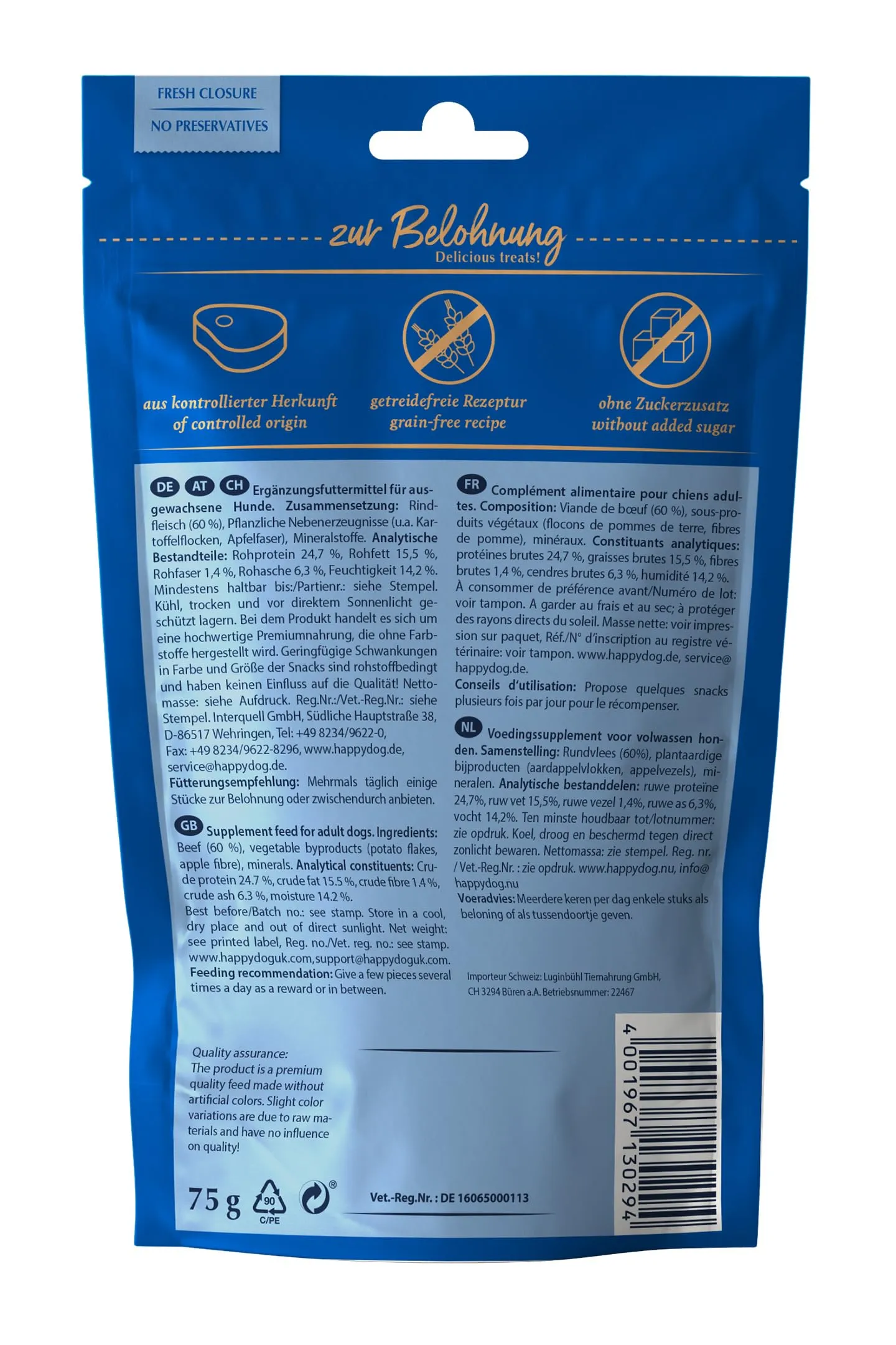 Happy Dog 60701 - Meat Snack Allgäu - Deliziosi per cani sensibili in carne secca - 75 g - immagine 4
